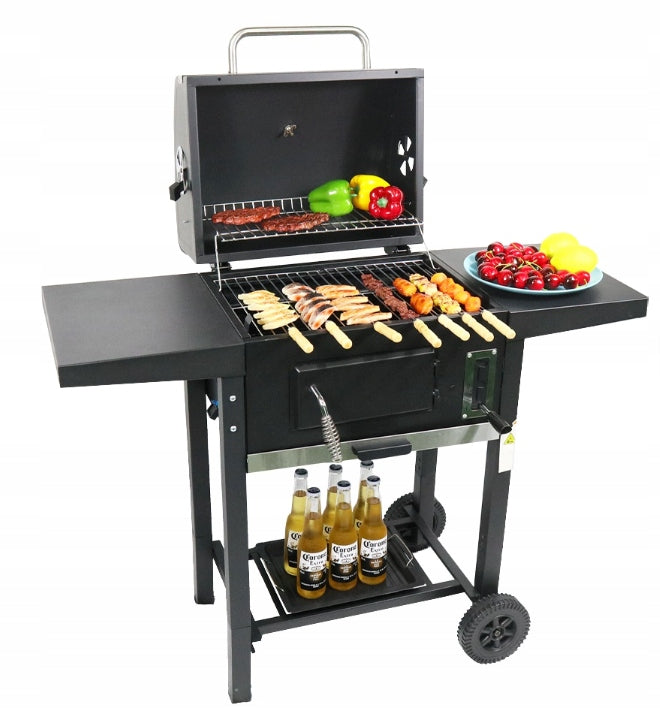 GARDEN CHARCOAL GRILL LARGE WITH THERMOMETER WITH LID WITH ASHTRAY + GRATE Grill width 108.9 cm