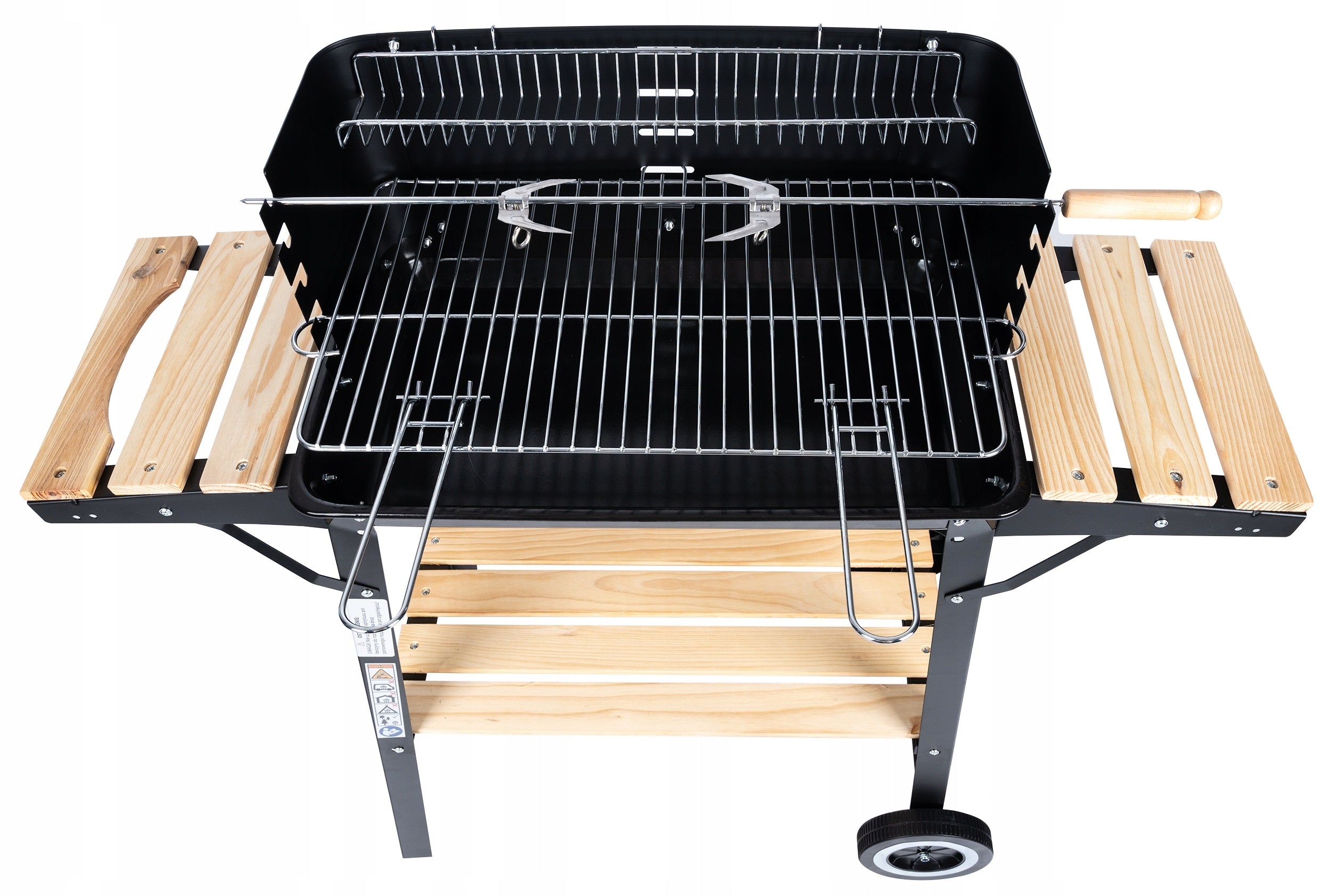 GARDEN CHARCOAL GRILL ON WHEELS SPIT 3xSHELVES FOR BRIQUETTE BBQ LARGE GRILL Grill height 86 cm