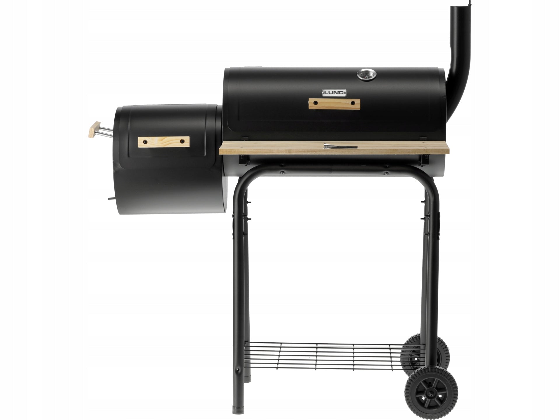 GARDEN CHARCOAL GRILL STEEL WITH SMOKEHOUSE GRATE 60X30CM ON WHEELS LUND Grill depth 53 cm