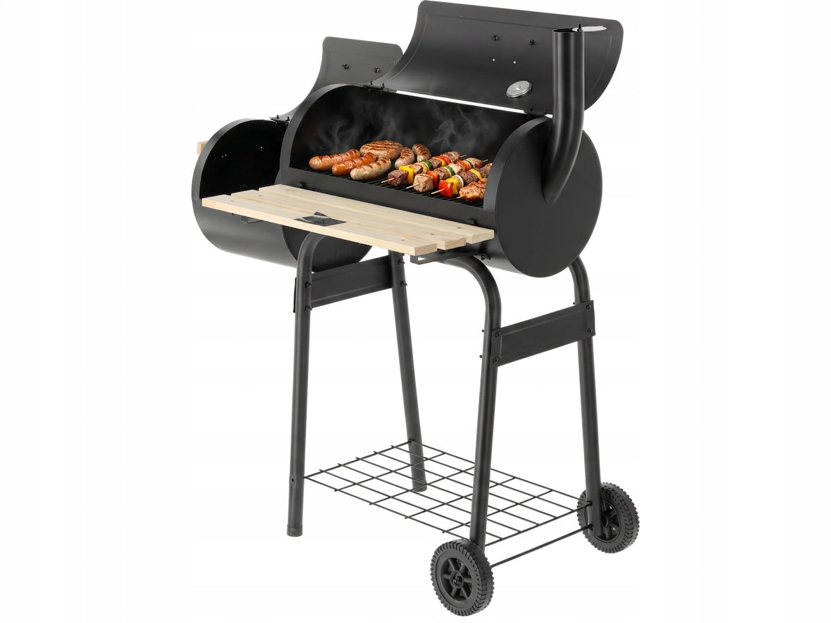 GARDEN CHARCOAL GRILL STEEL WITH SMOKEHOUSE GRATE 60X30CM ON WHEELS LUND Manufacturer Lund