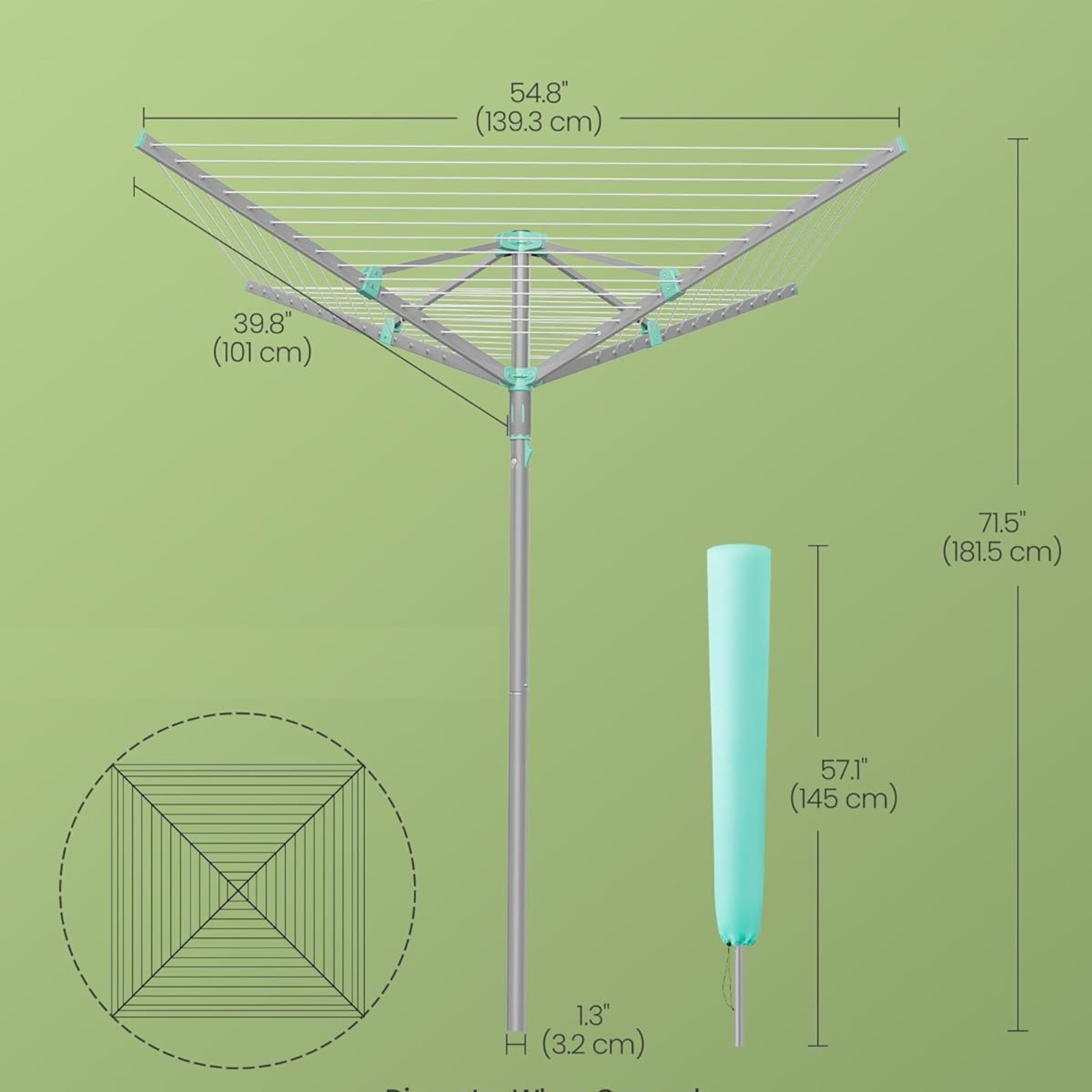 GARDEN CLOTHES DRYER 50m ROTATING HEIGHT ADJUSTMENT COVER Manufacturer code LLR307EZ01