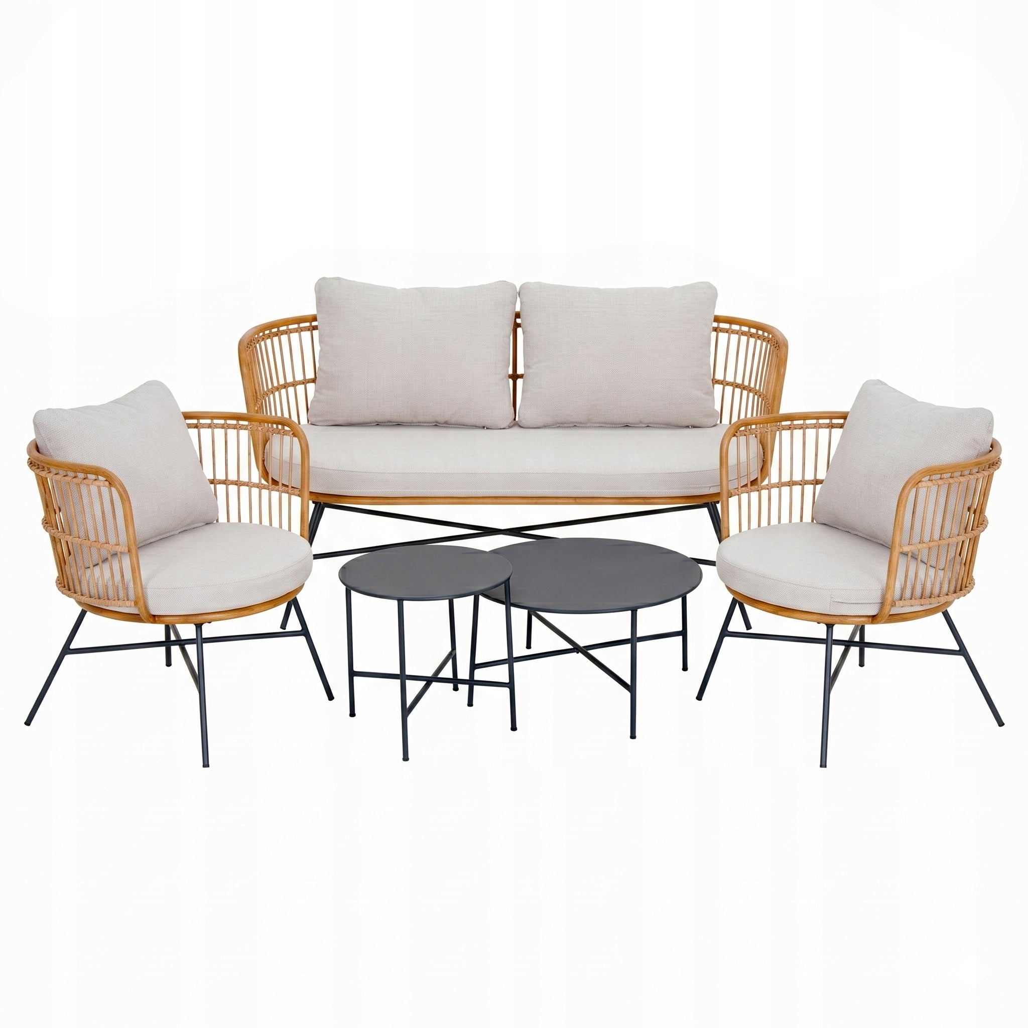 GARDEN COFFEE SET SOFA 2 ARMCHAIRS TABLES lounge furniture BEIGE Number of people 4