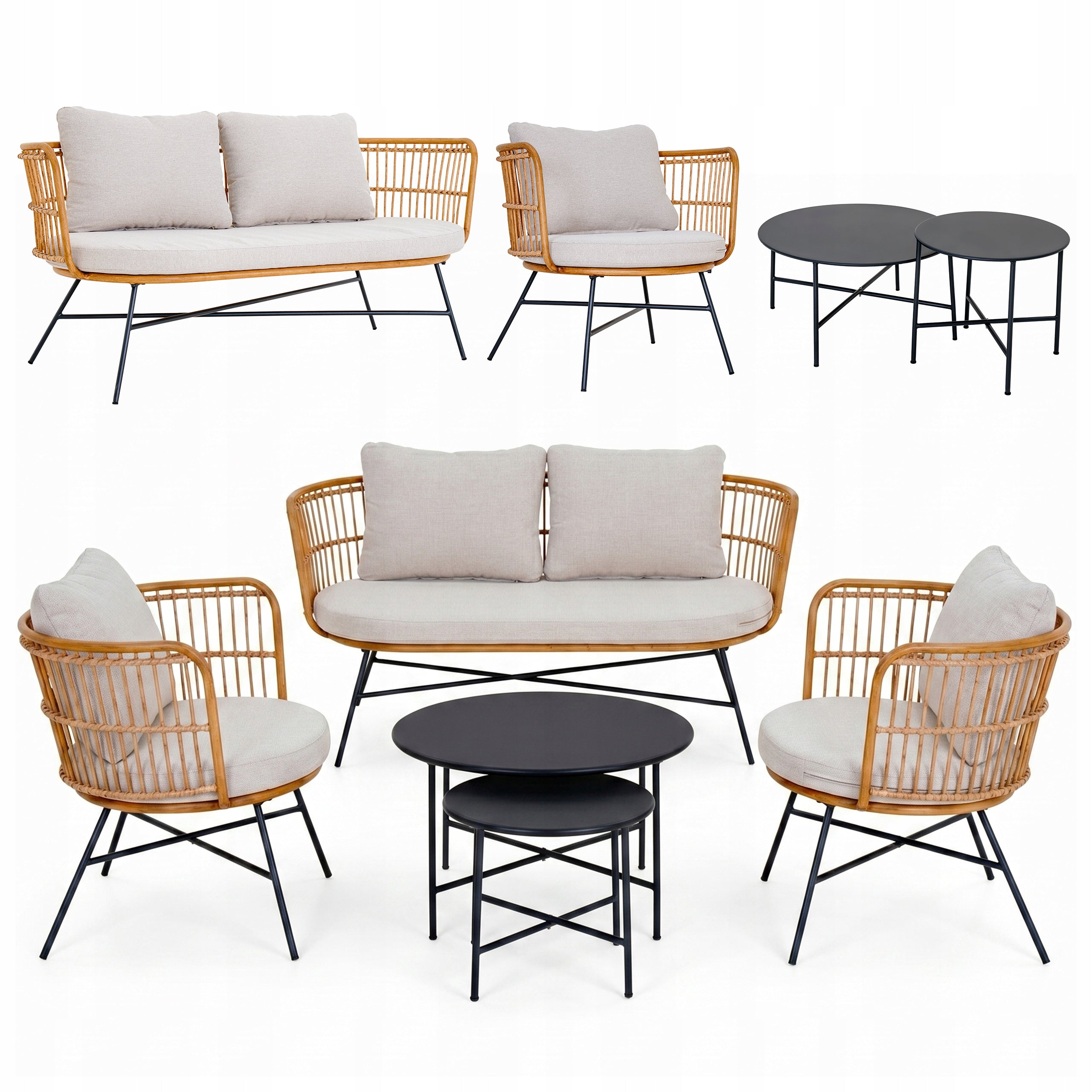 GARDEN COFFEE SET SOFA 2 ARMCHAIRS TABLES lounge furniture BEIGE