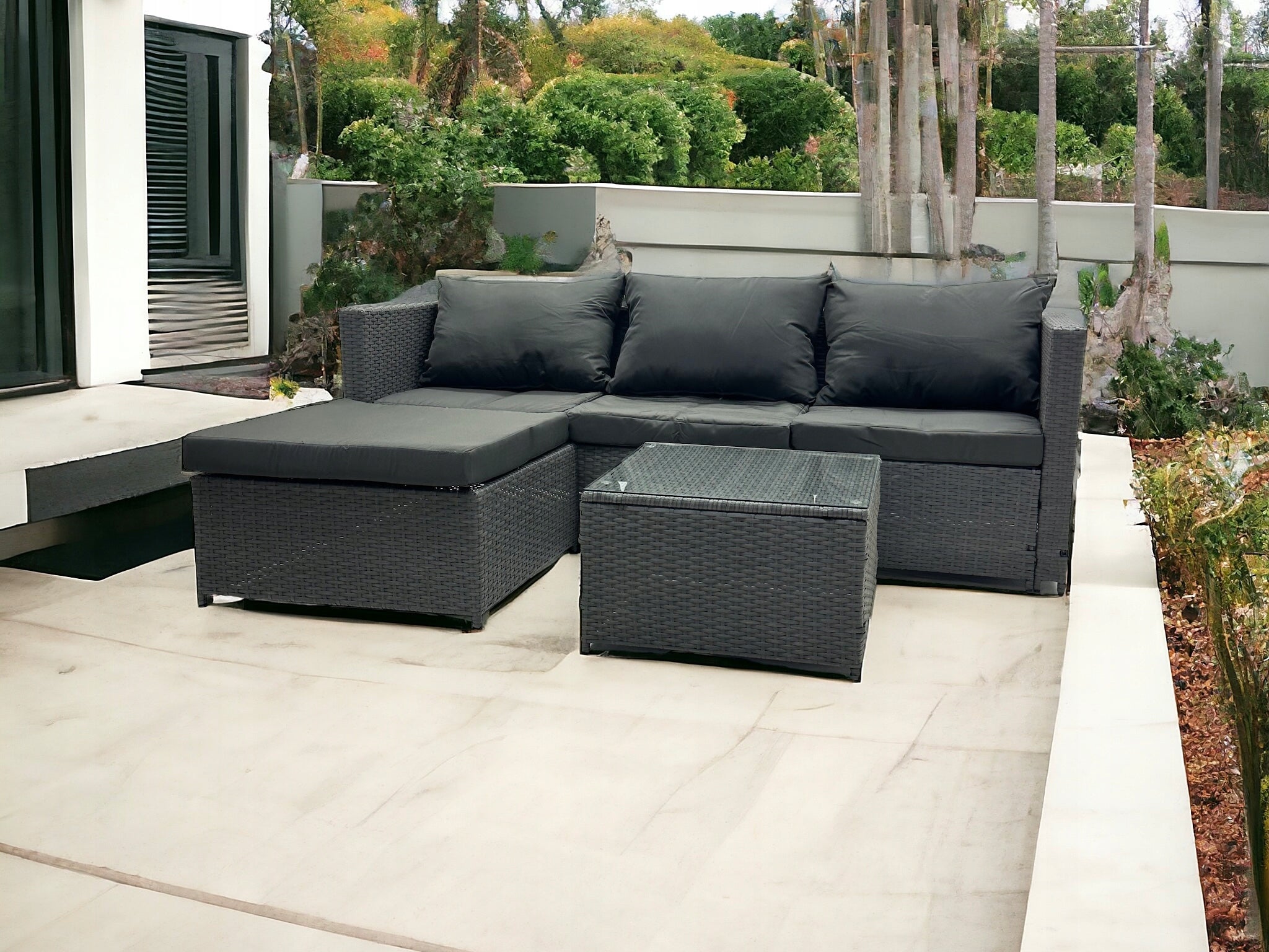 GARDEN CORNER DOUBLE-SIDED SFS066 MTG GARDEN FURNITURE SET GREY Color beige