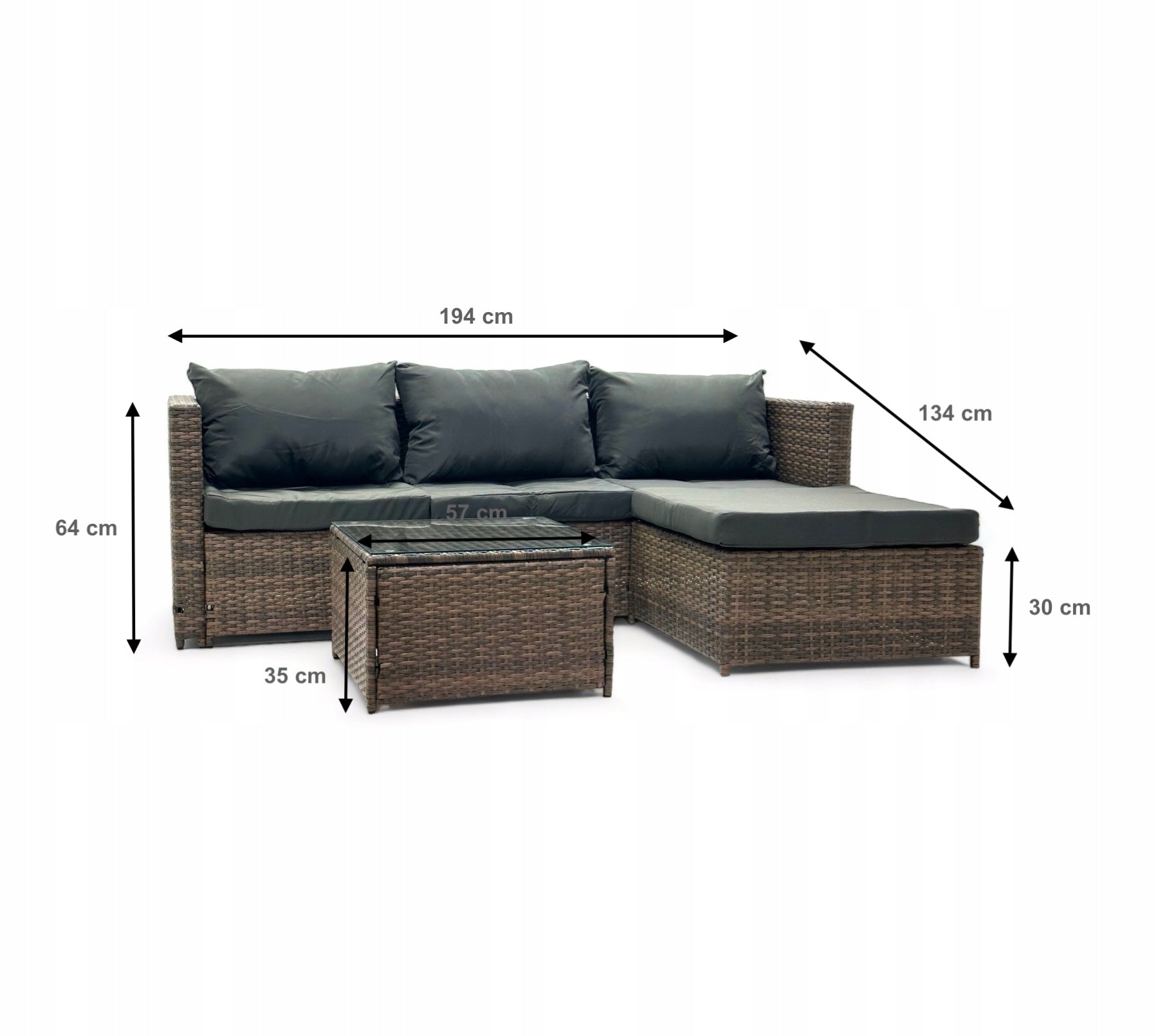 GARDEN CORNER DOUBLE-SIDED SFS066 MTG GARDEN FURNITURE SET GREY Set contents corner sofa end table