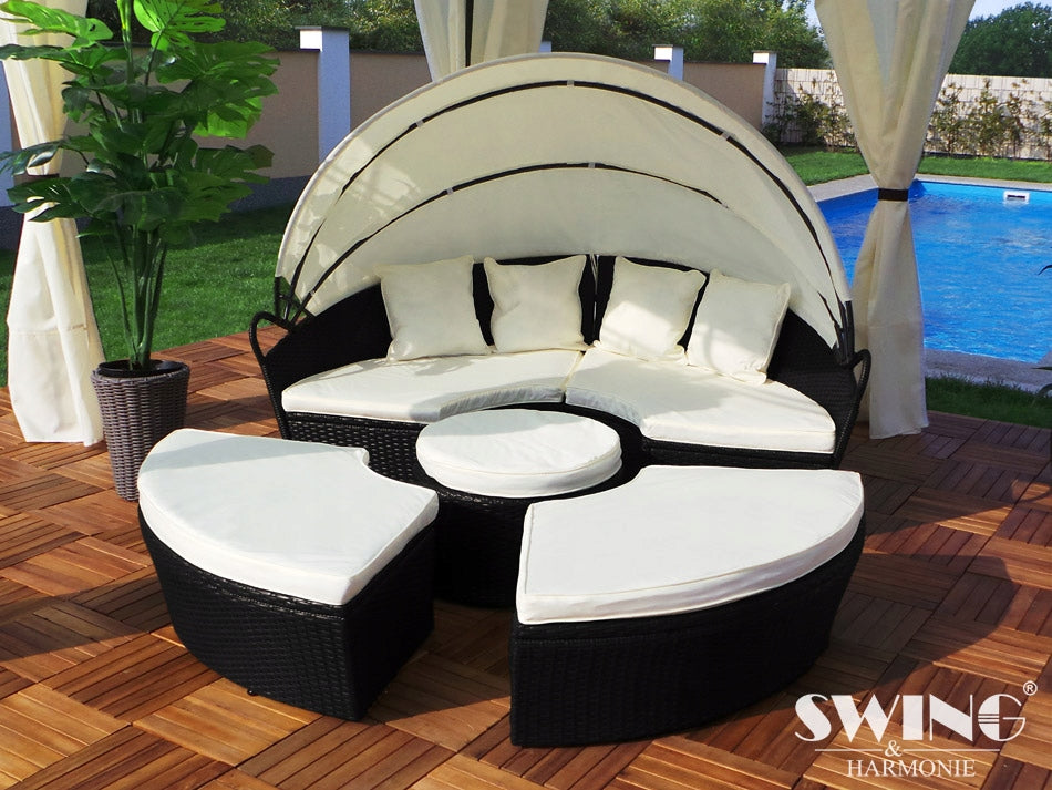 GARDEN COUCH ROUND TERRACE LARGE 210 cm BLACK LED COVER ISLAND SOFA Manufacturer code RI-2101