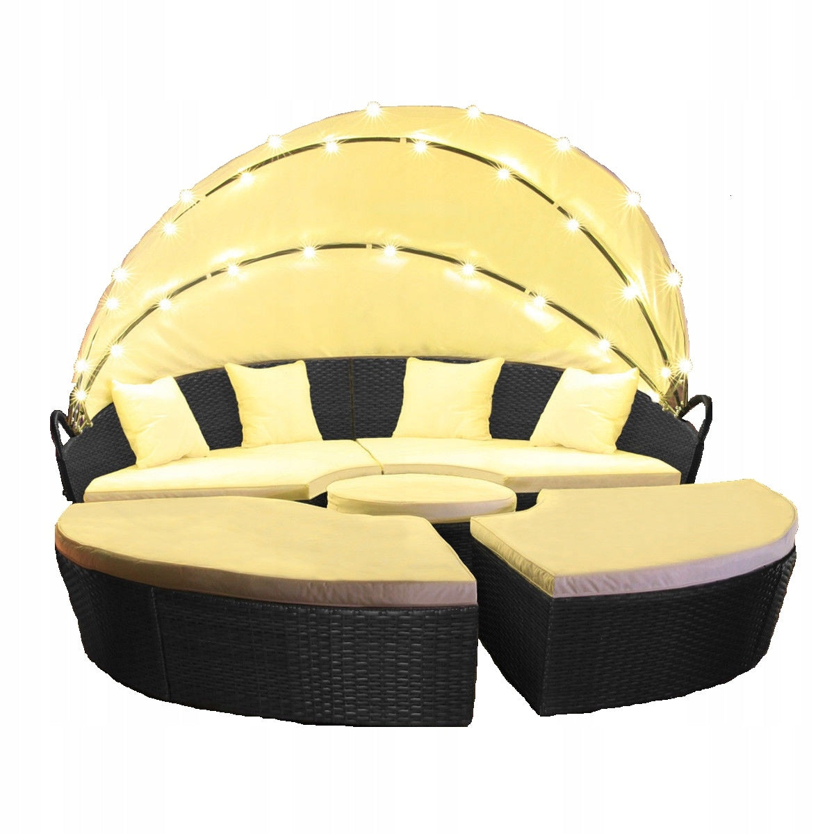 GARDEN COUCH ROUND TERRACE LARGE 210 cm BLACK LED COVER ISLAND SOFA
