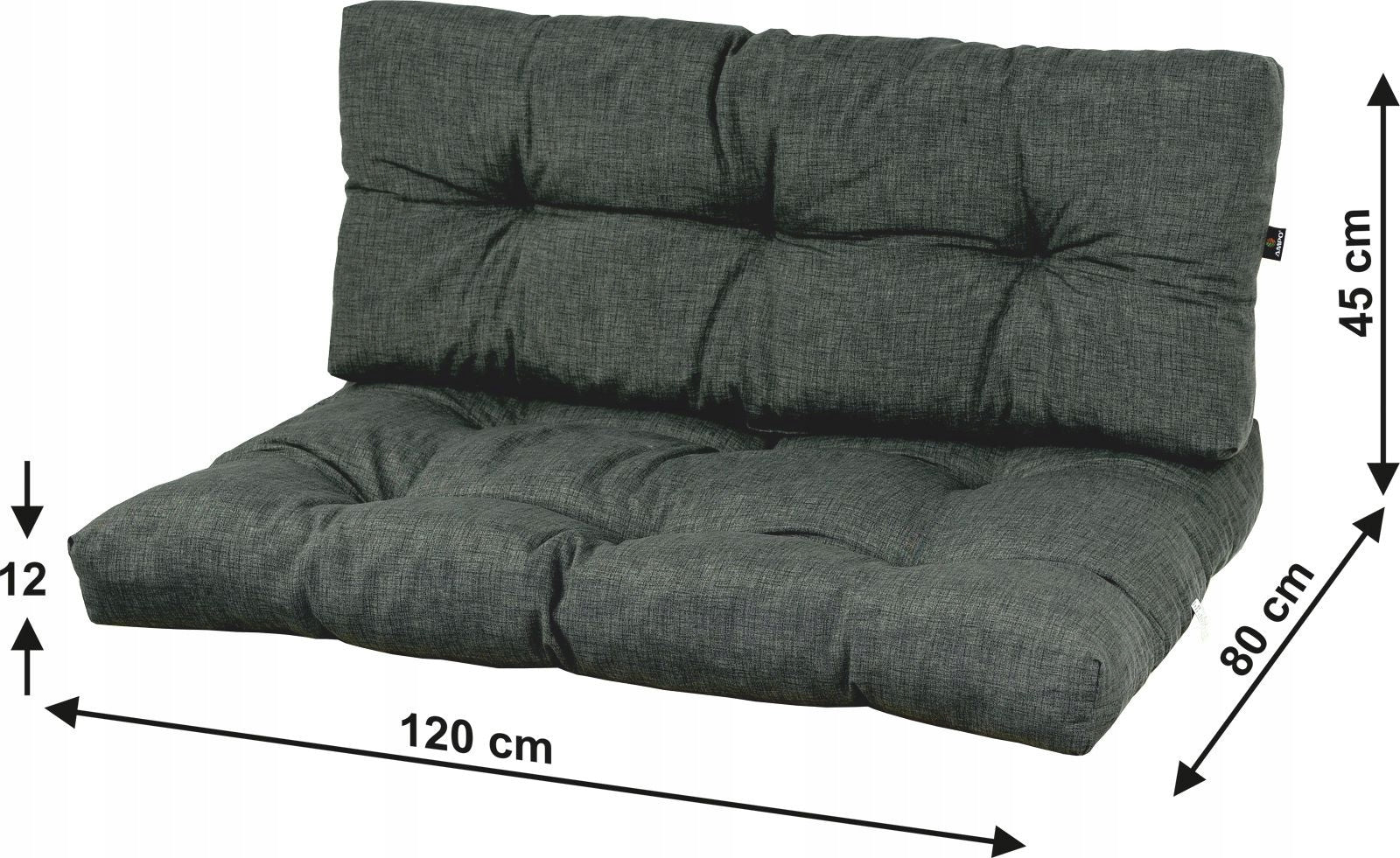 GARDEN CUSHIONS FOR PALLET FURNITURE - SET OF 2 PCS 120×80 CM ANTHRACITE AMPO Pillow width 80 cm