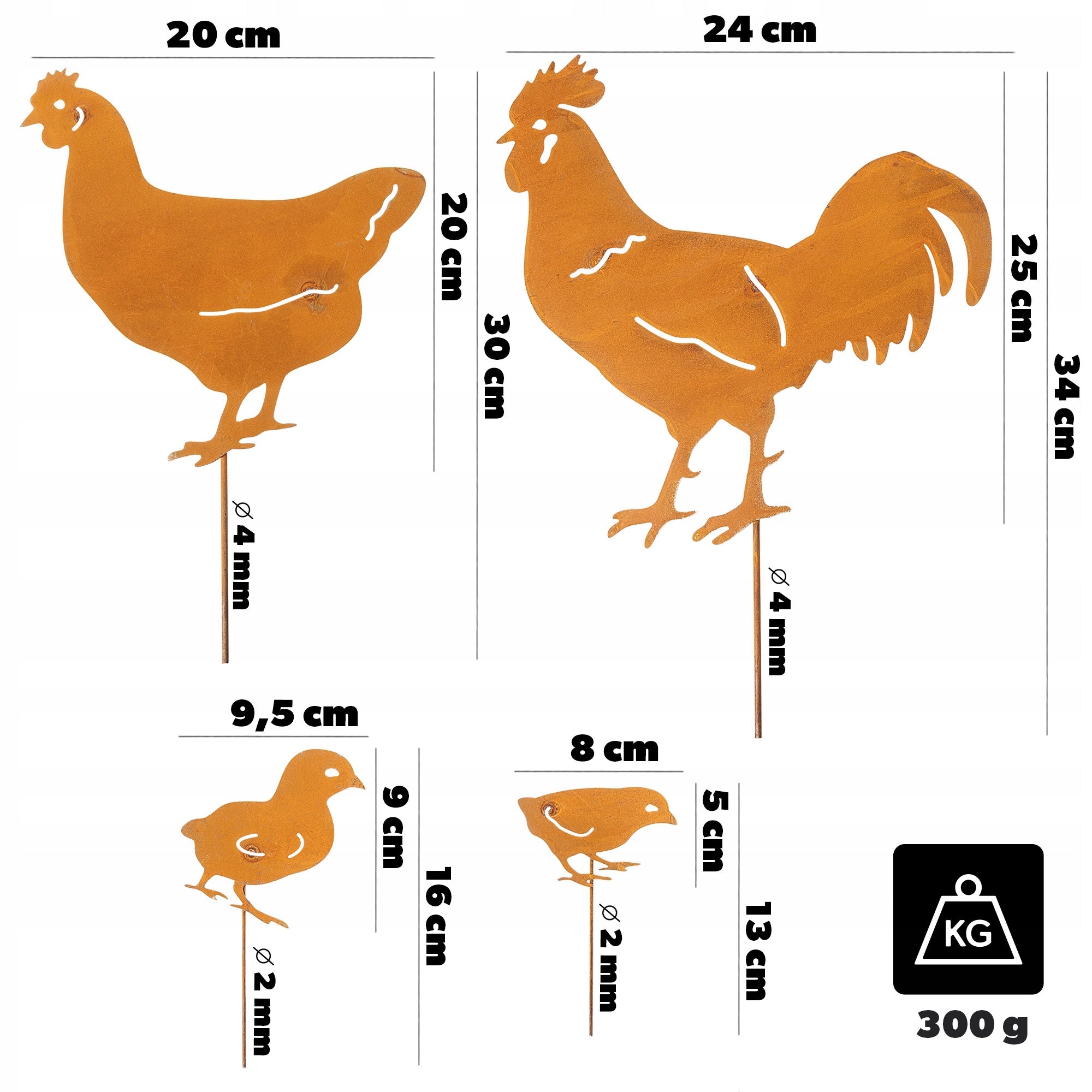 GARDEN DECORATION CHICKENS CORTEN 34cm STEEL DECORATION FOR GARDEN RUST KORTEN Manufacturer code K16451