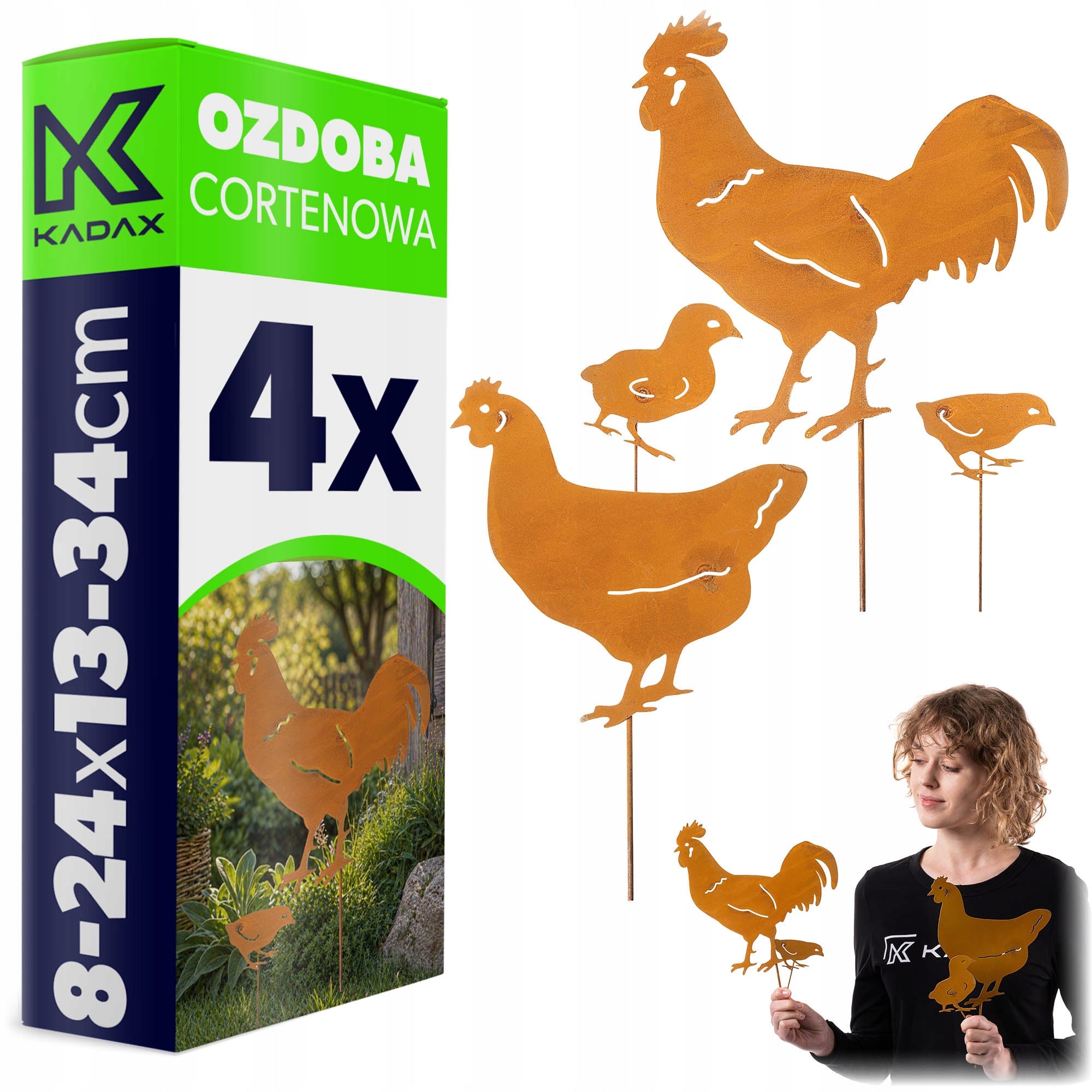 GARDEN DECORATION CHICKENS CORTEN 34cm STEEL DECORATION FOR GARDEN RUST KORTEN