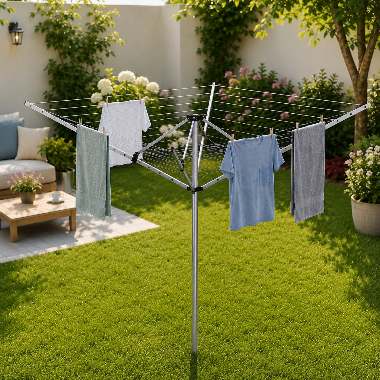 GARDEN DRYER 50 m FOR LAUNDRY UNDERWEAR SWIVEL 4 OUTER ARMS Manufacturer code K11348