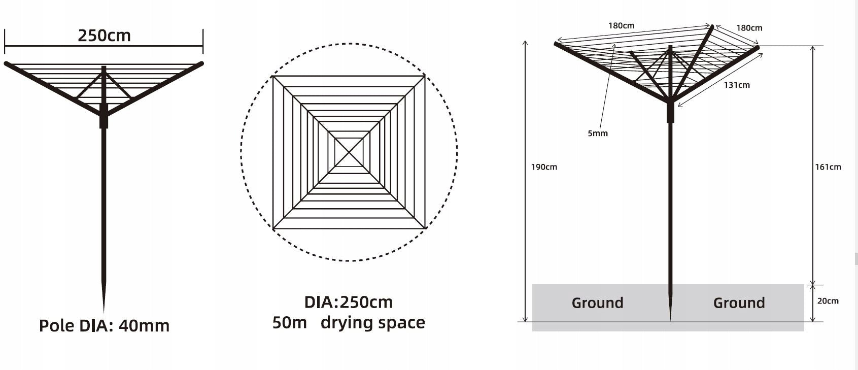 GARDEN DRYER FOR LAUNDRY SWIVEL UNDERWEAR 50M + COVER EASY INSTALLATION Additional information Foldable