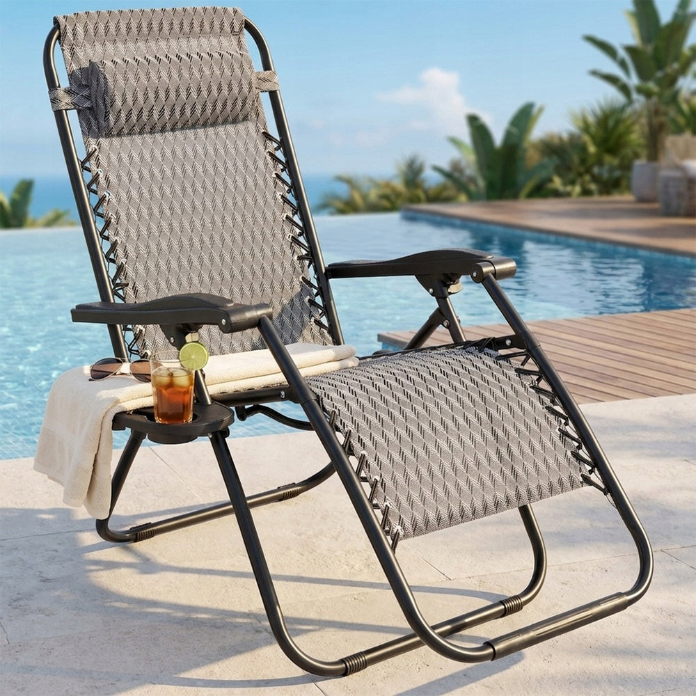 GARDEN Deckchair Folding Adjustable Beach Hiking Chair Color gray