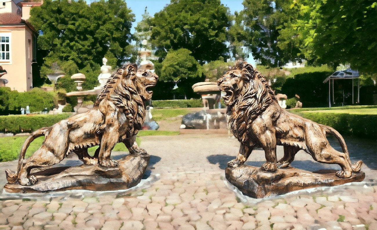 GARDEN FIGURE LION GIANT COUPLE CAST ARTIFICIAL STONE BRONZE AG-BET Manufacturer code lew gigant para brąz