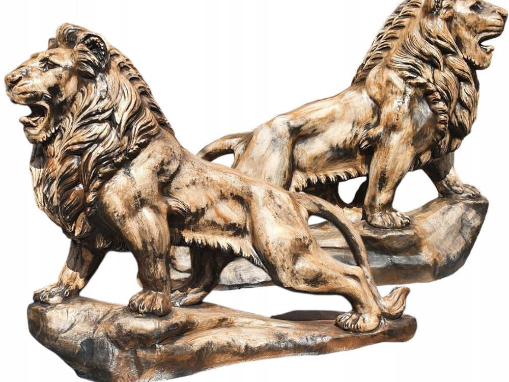 GARDEN FIGURE LION GIANT COUPLE CAST ARTIFICIAL STONE BRONZE AG-BET