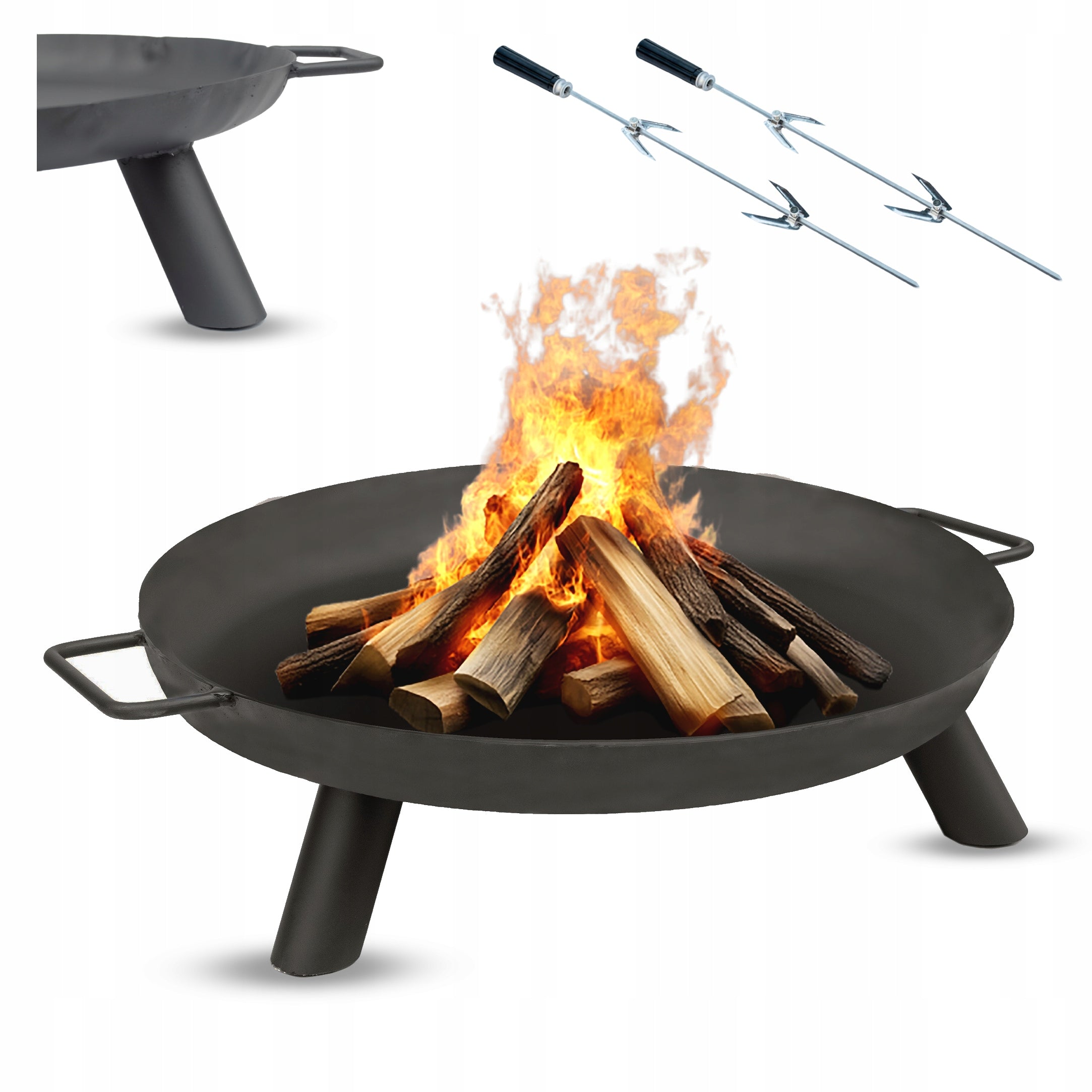 GARDEN FIREPLACE 70 CM FOR CAMPFIRE GRILL BOILER STEEL BLACK +FREEBIE