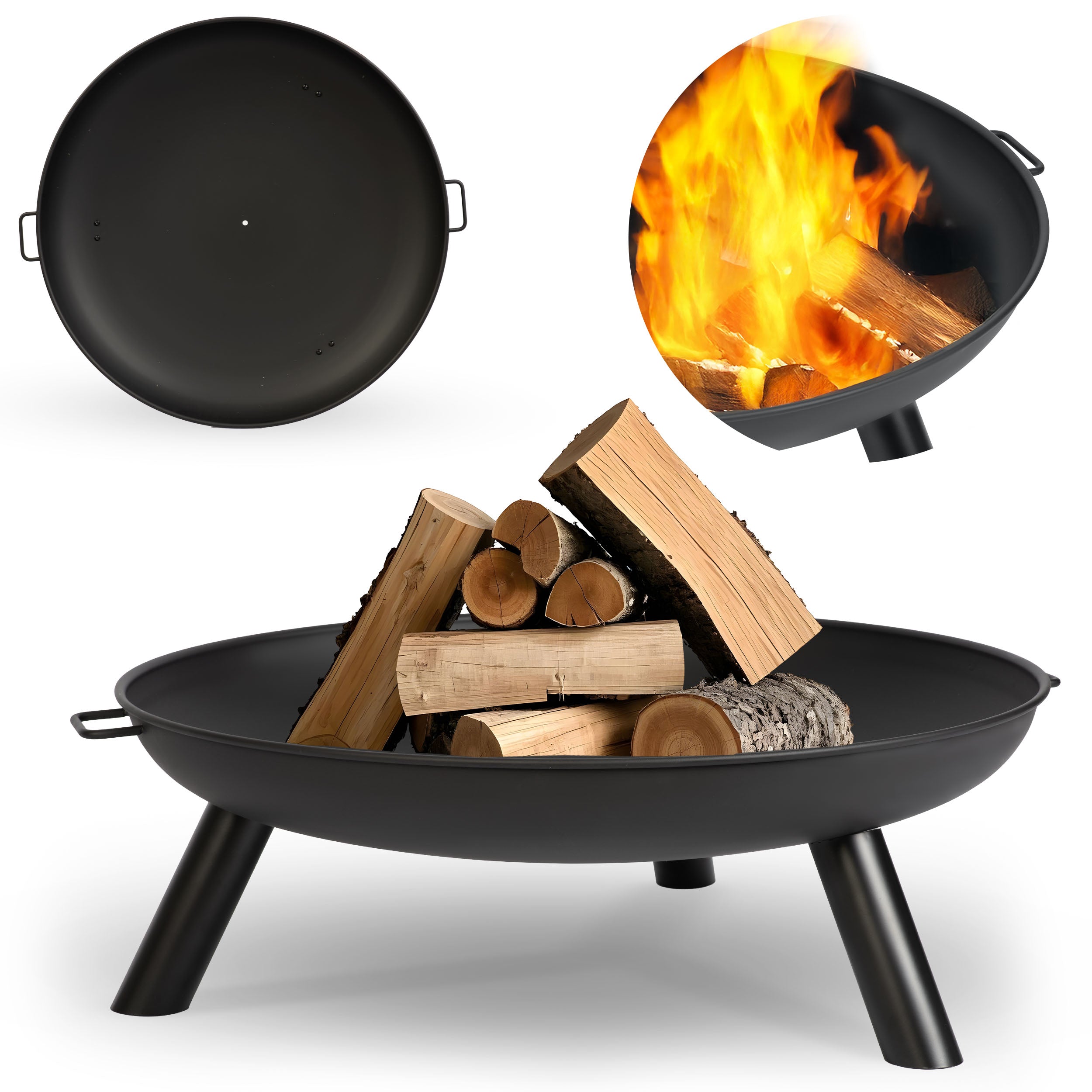 GARDEN FIREPLACE 80cm WITH HANDLES LARGE SOLID STEEL FIREPLACE GRILL