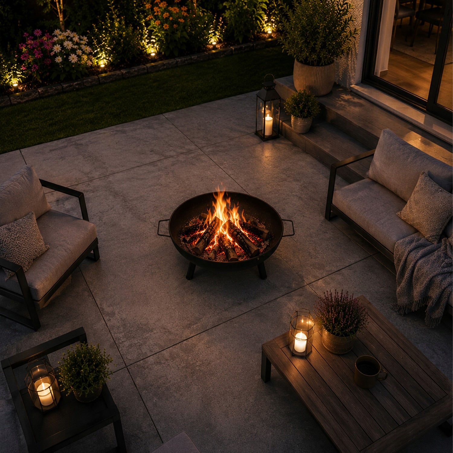 GARDEN FIREPLACE FOR GRILL CAULDRON 60CM FOR FIREPLACE STEEL BLACK HANDLES Grate diameter / width 60 cm