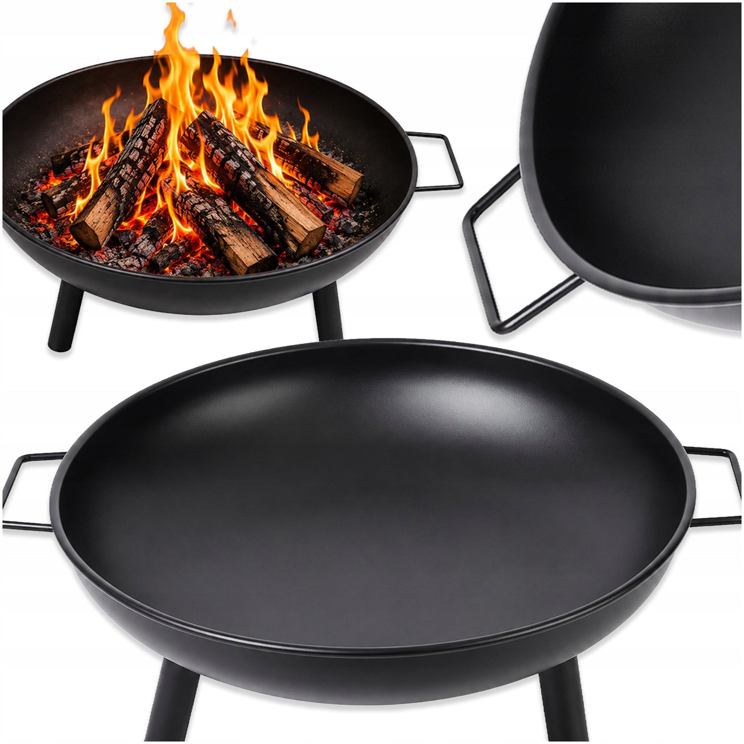 GARDEN FIREPLACE FOR GRILL CAULDRON 60CM FOR FIREPLACE STEEL BLACK HANDLES