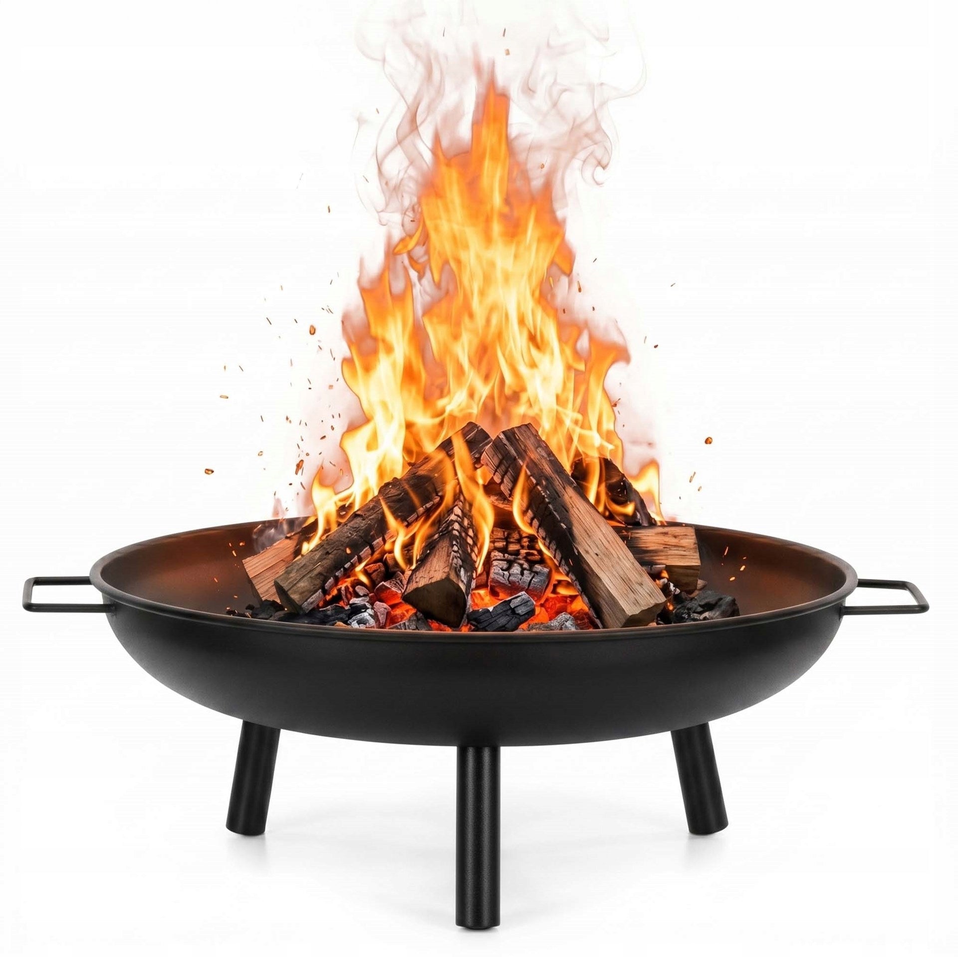 GARDEN FIREPLACE FOR GRILL FIREPLACE LARGE STEEL 60cm BLACK WITH HANDLES Length 68 cm