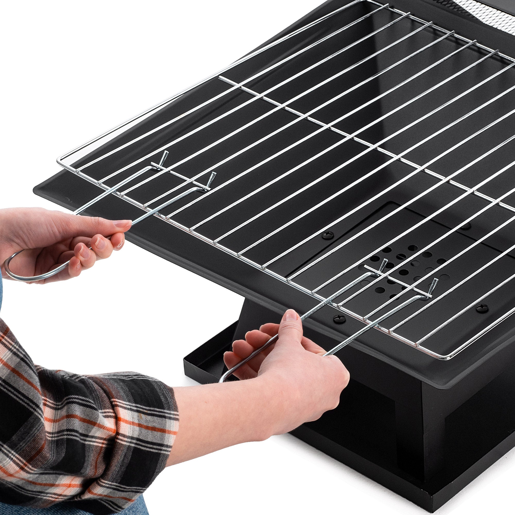 GARDEN FIREPLACE FOR GRILL FIREPLACE WITH GRATE COVER 46cm PORTABLE STEEL Grate diameter / width 46 cm