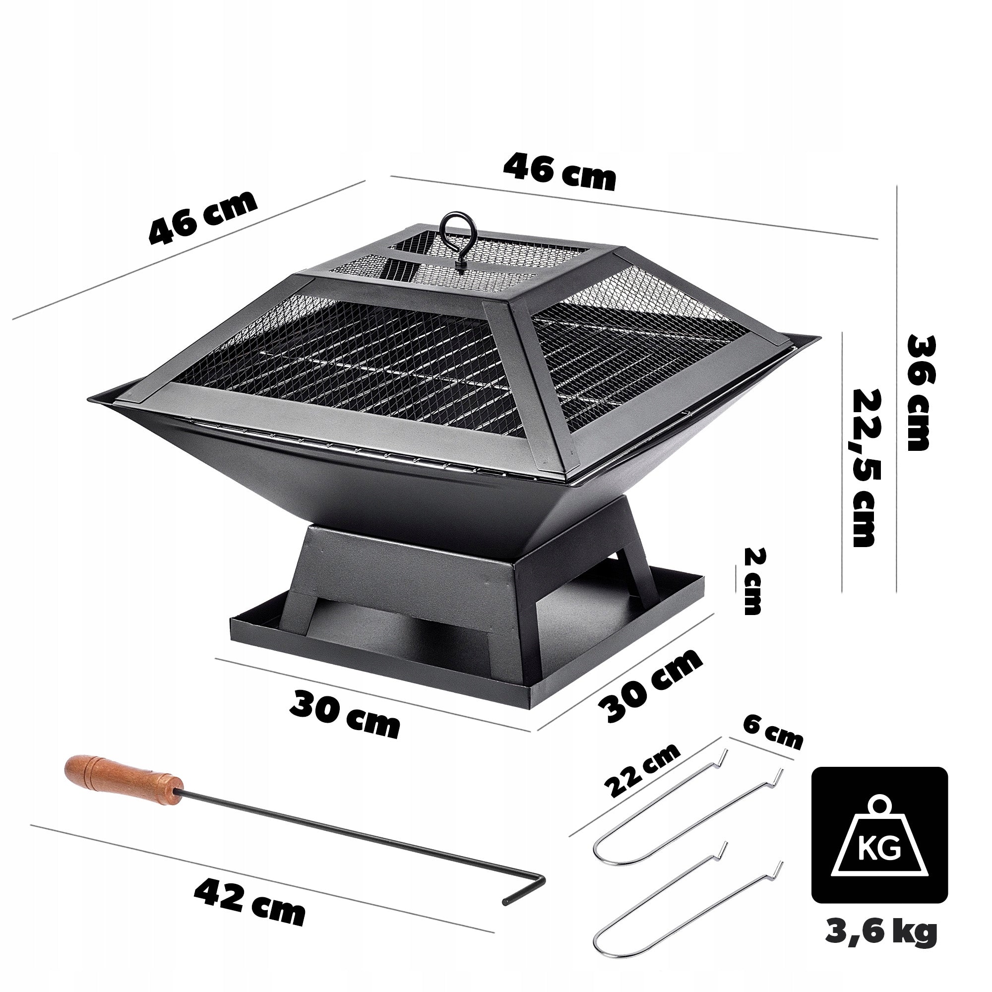 GARDEN FIREPLACE FOR GRILL FIREPLACE WITH GRATE COVER 46cm PORTABLE STEEL Manufacturer Kadax