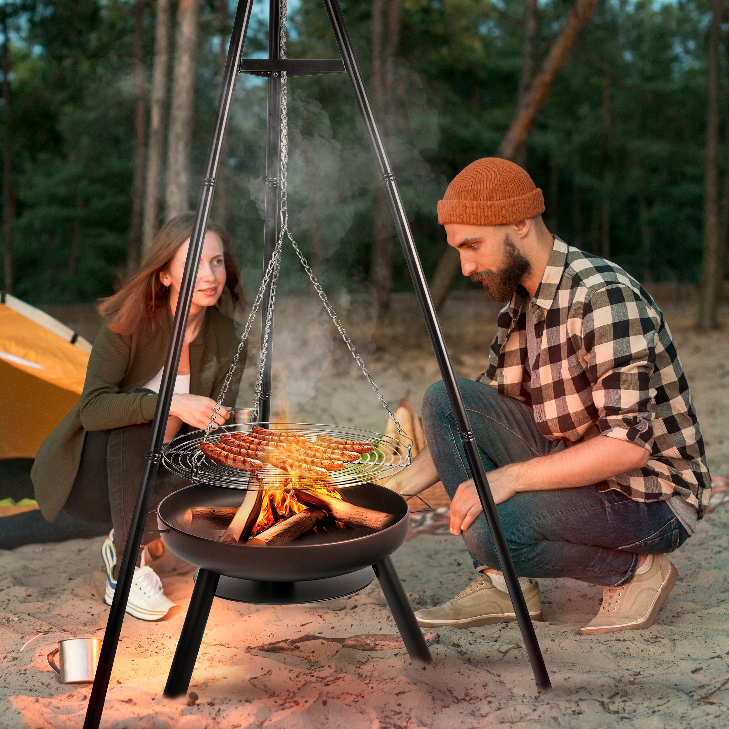 GARDEN FIREPLACE GARDEN GRILL TRIPOD WITH FRAME LEHMANN GRATE 60CM Packaging status original