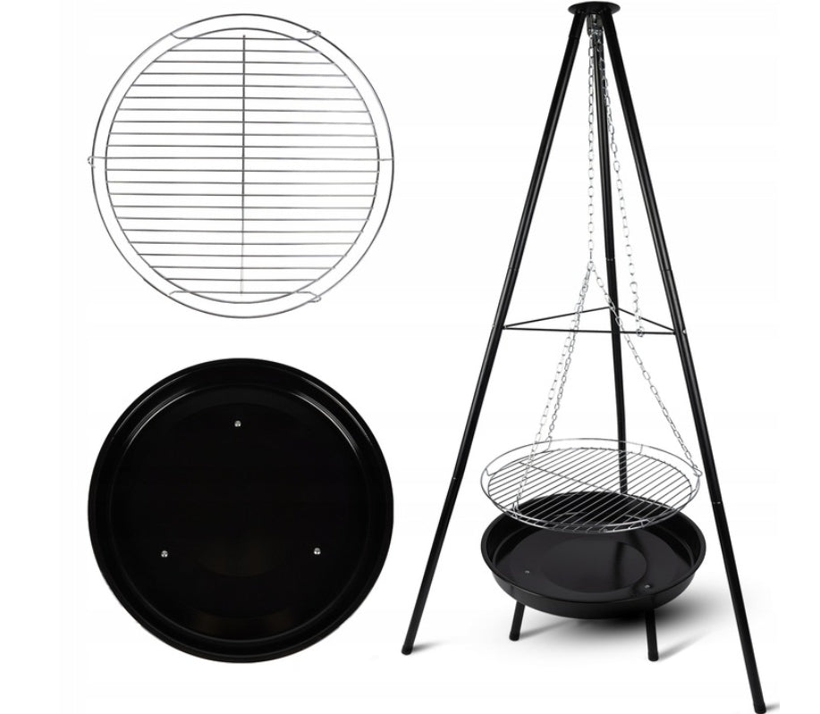 GARDEN FIREPLACE GRILL TRIPOD PORTABLE SPHERICAL STEEL GRATE 49x49 cm Grate length 49 cm