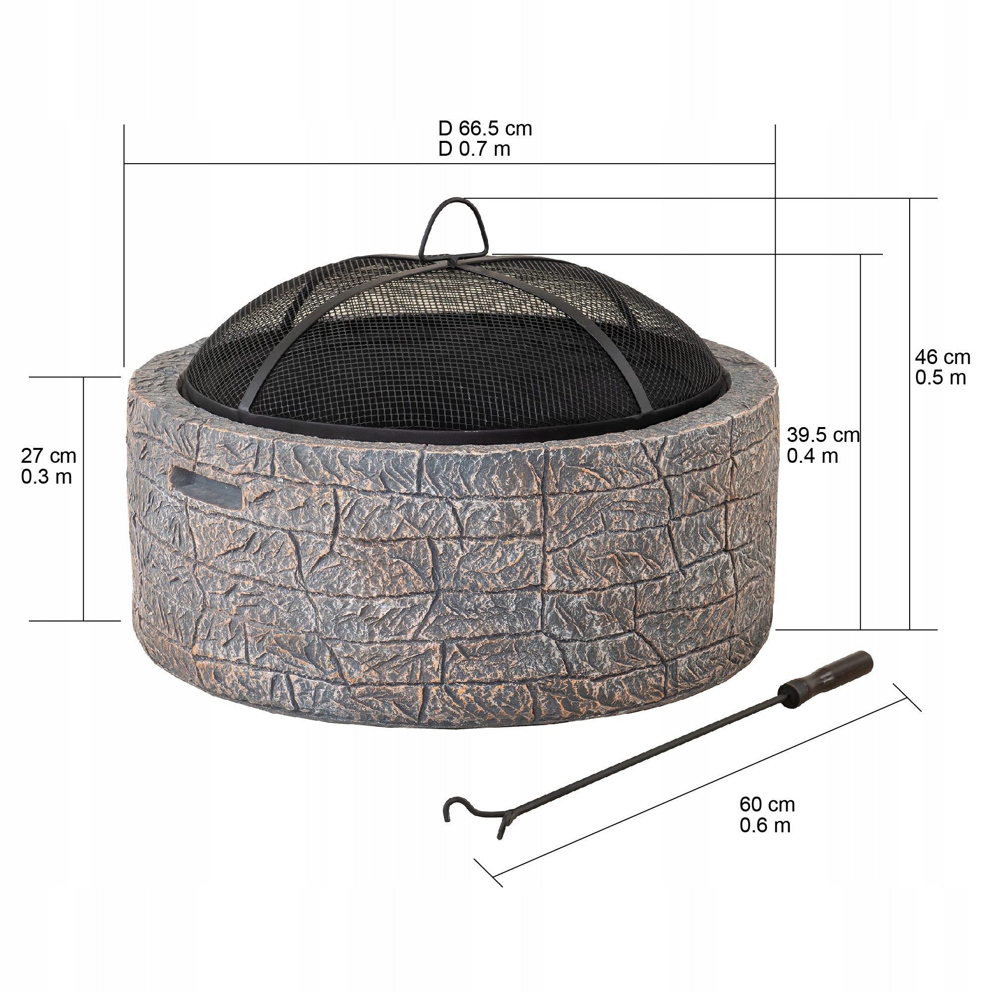 GARDEN FIREPLACE IMITATION CONCRETE GRILL 66cm STEEL Manufacturer no brand