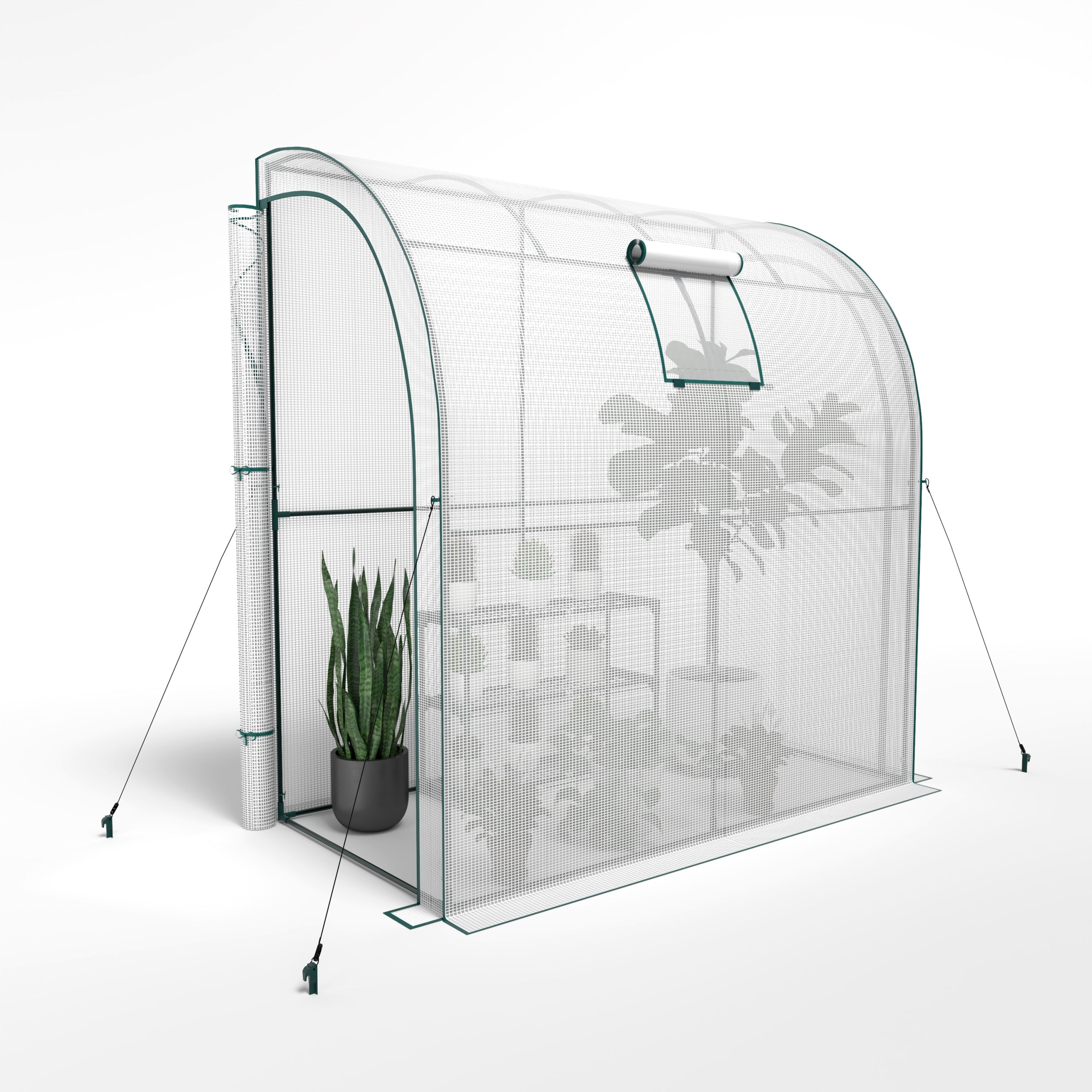 GARDEN FOIL TUNNEL GREENHOUSE 2x1x2 UV-4 WALL FOIL WITH SHELVES Manufacturer code KGAGH-2021B Szklarnia foliowa połówka biała