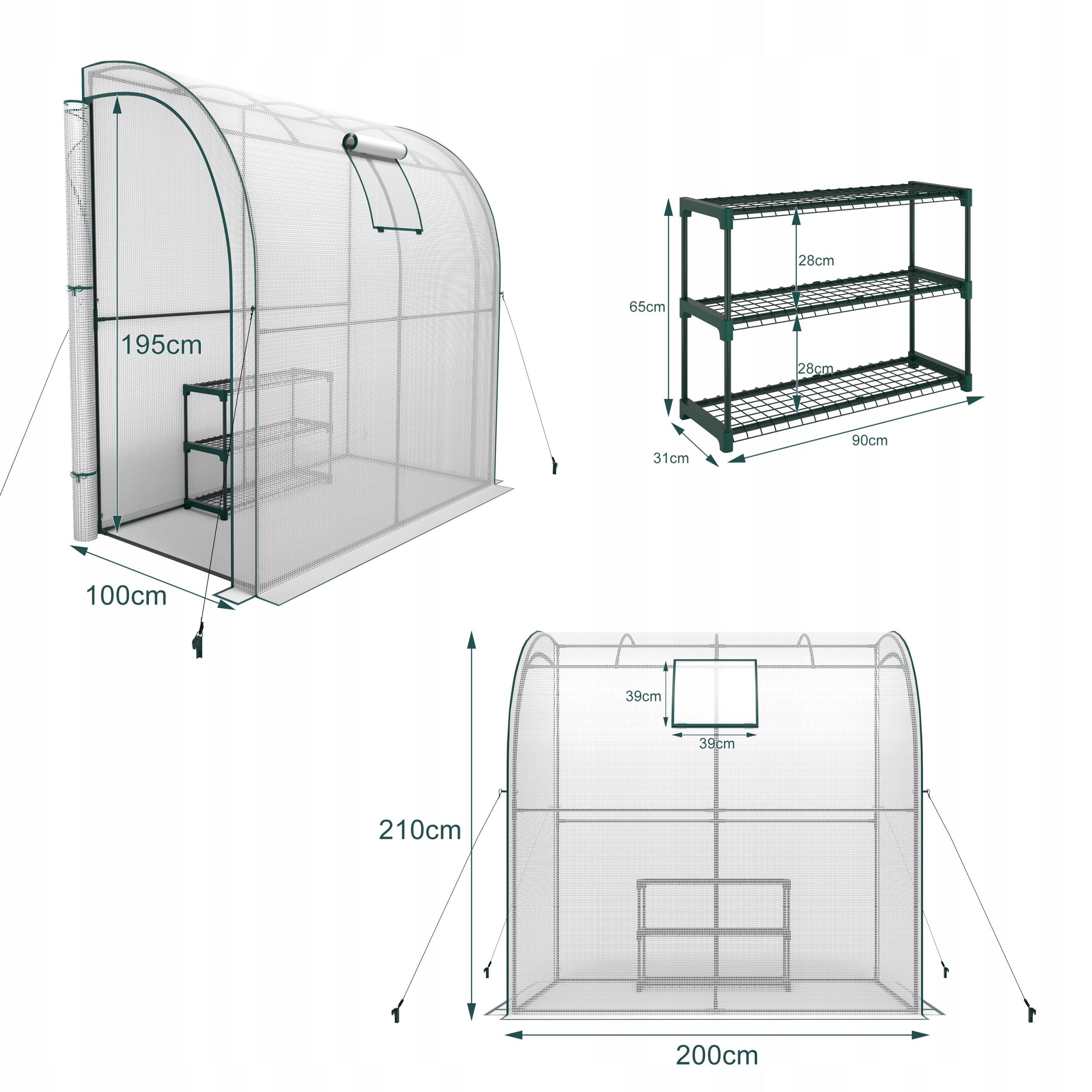 GARDEN FOIL TUNNEL GREENHOUSE 2x1x2 UV-4 WALL FOIL WITH SHELVES Product height 210 cm