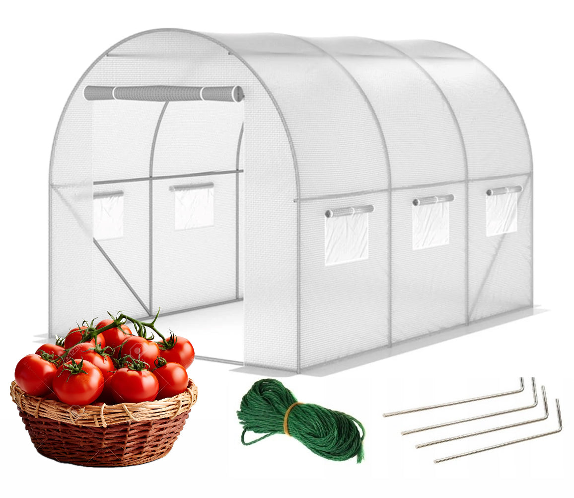 GARDEN FOIL TUNNEL GREENHOUSE 300x200 3x2 WHITE FRAME + FOIL