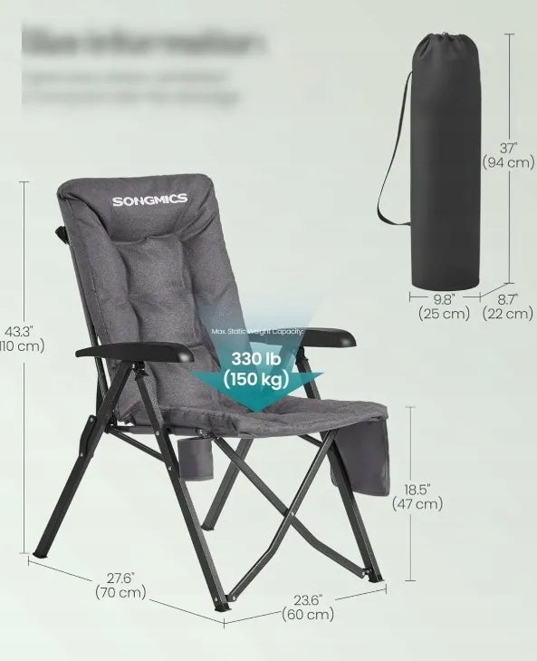 GARDEN FOLDING CAMPING CHAIR ADJUSTABLE HIGH BACK WITH POCKET Model GCB016GZ01