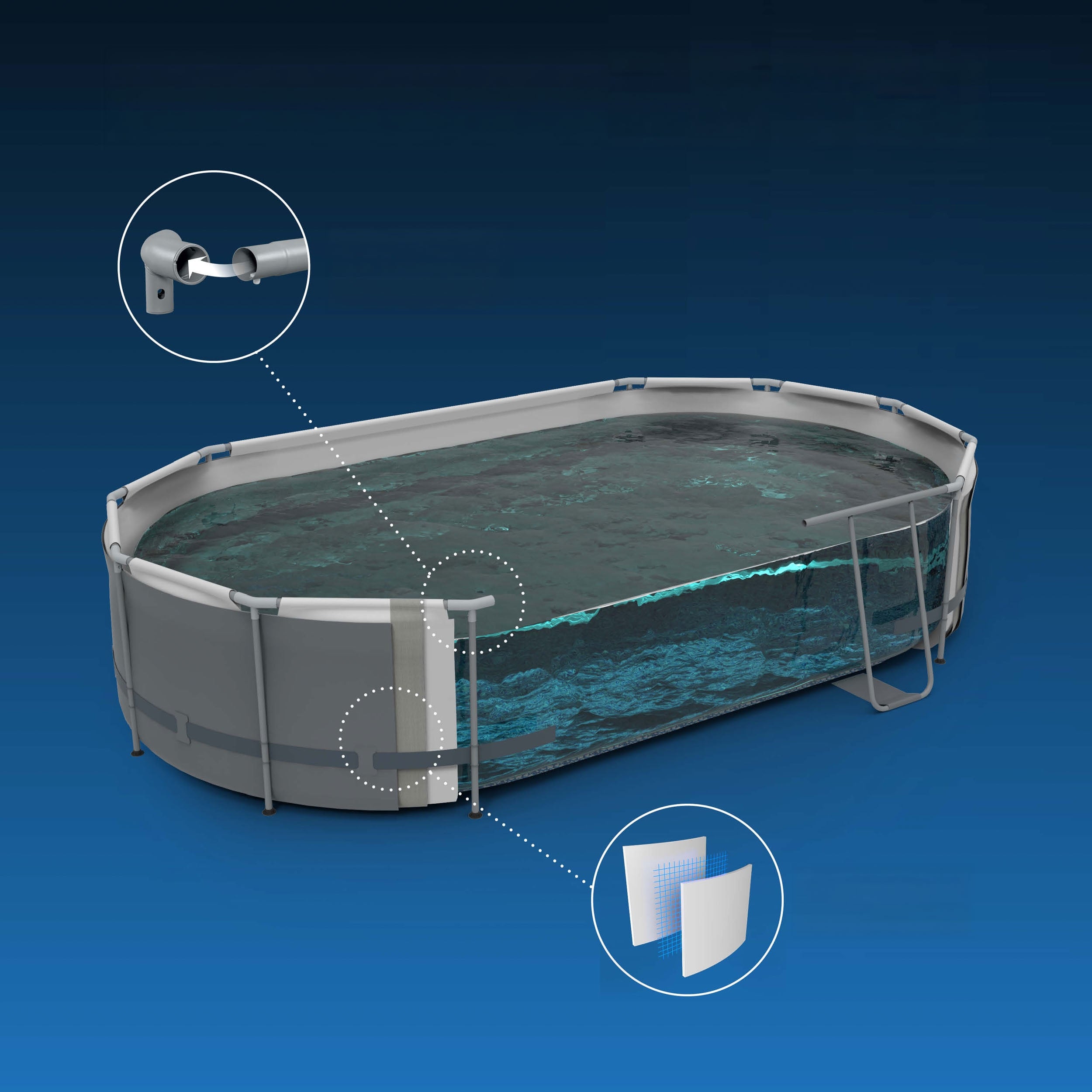 GARDEN FRAME POOL 305x200x84cm OVAL BESTWAY SET 17in1 Length 305 cm