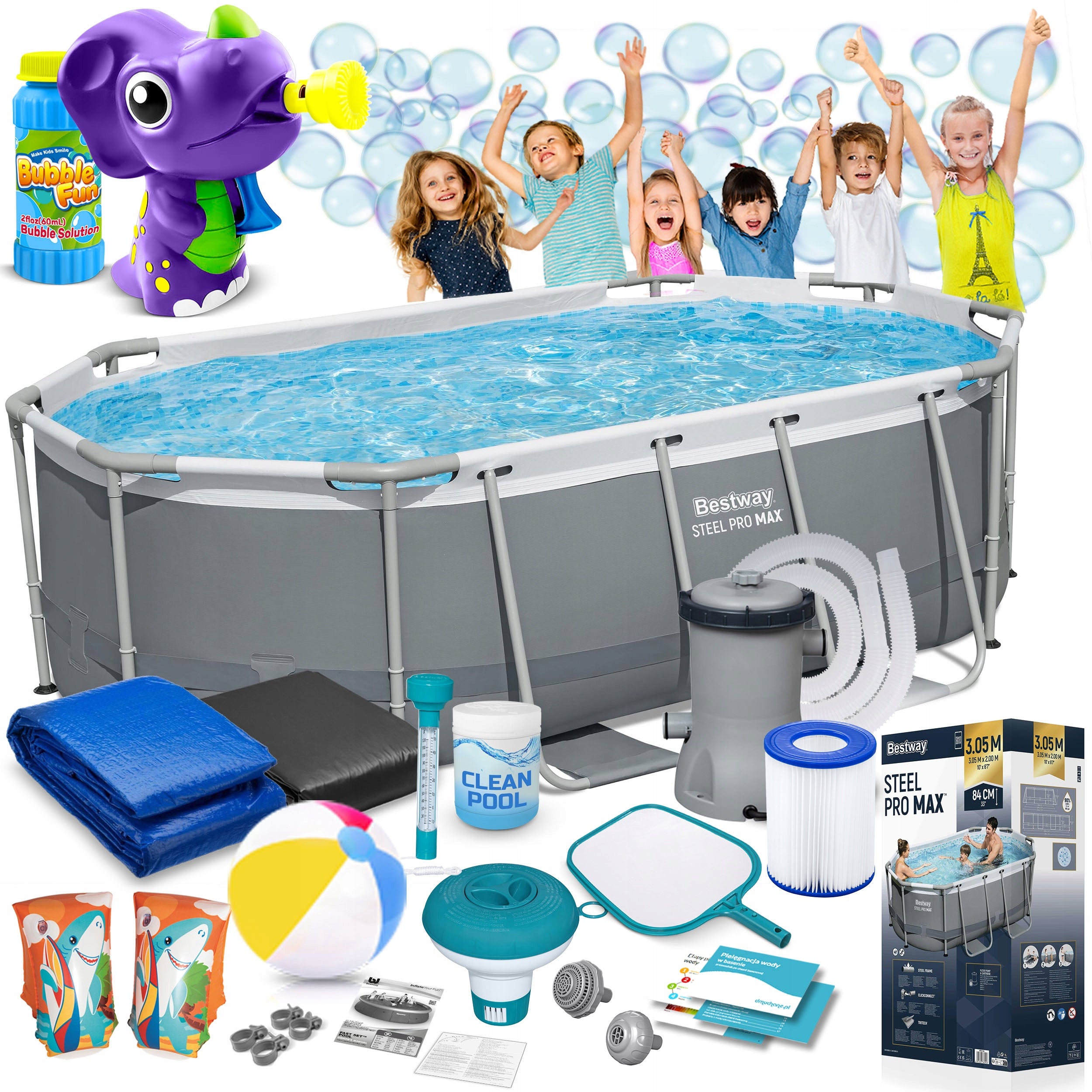 GARDEN FRAME POOL 305x200x84cm OVAL BESTWAY SET 17in1