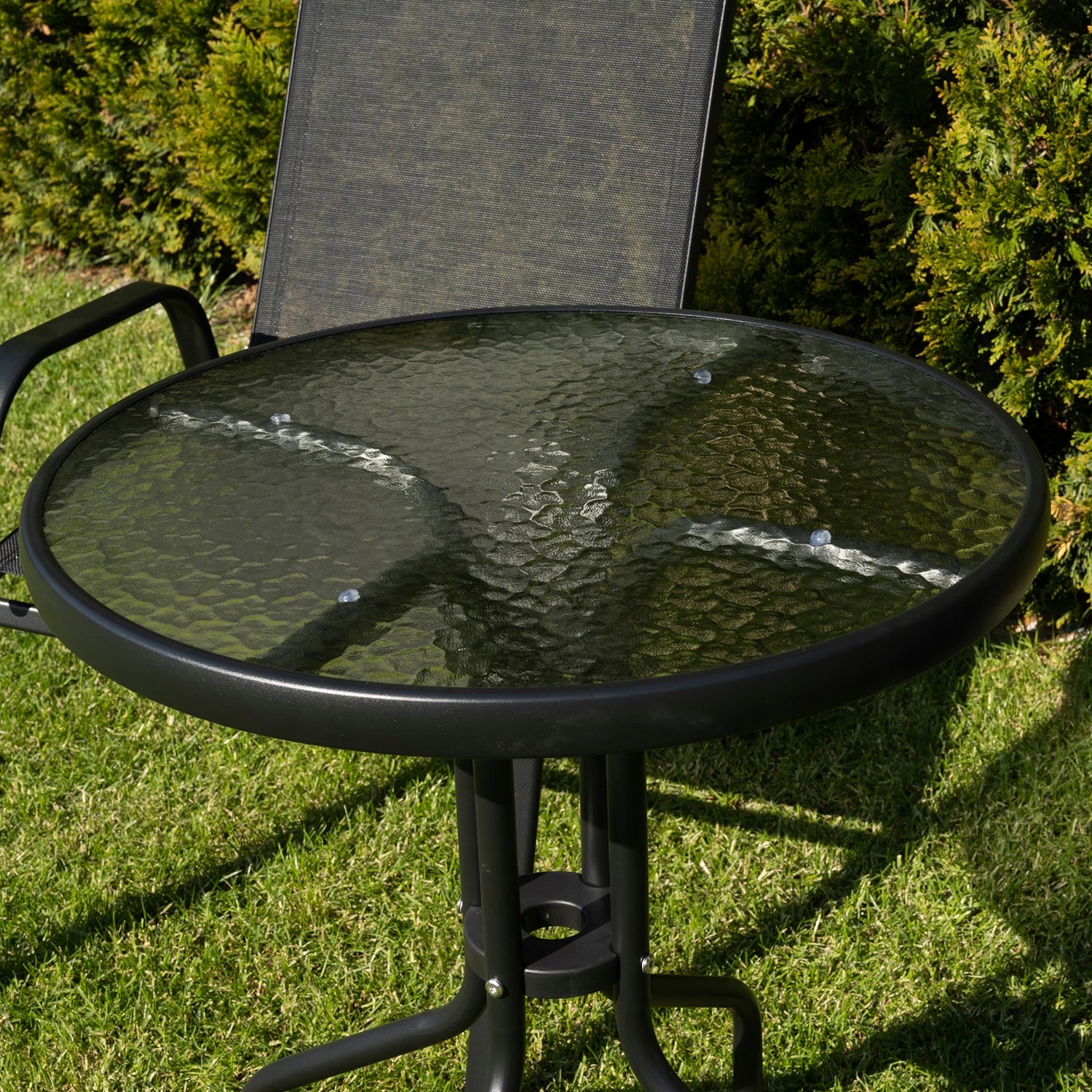 GARDEN FURNITURE 2x CHAIR TABLE GARDEN TABLE FURNITURE SET FOR TERRACE GARDEN Color black