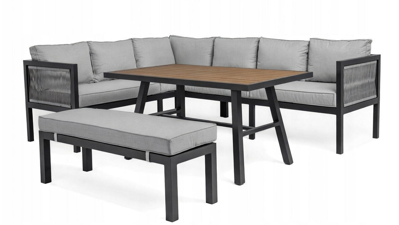 GARDEN FURNITURE ALUMINUM CORNER SEATING SET GREY TERRACE TABLE Packaging status original