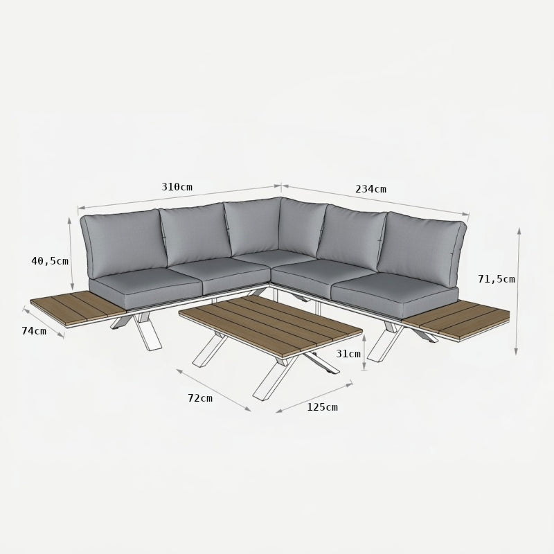 GARDEN FURNITURE ALUMINUM LARGE SET CORNER TABLE FOR TERRACE GARDEN HDM Main material metal