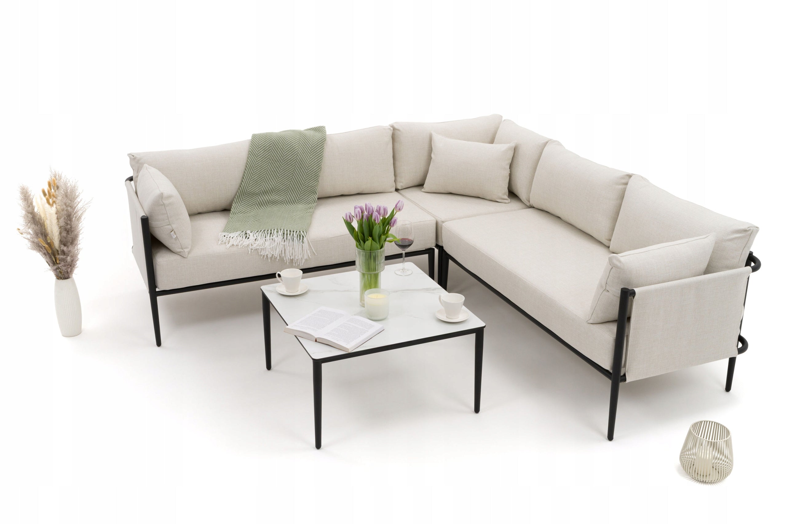 GARDEN FURNITURE CORNER TERRACE MODERN ALUMINUM BELIZE BEIGE AND WHITE
