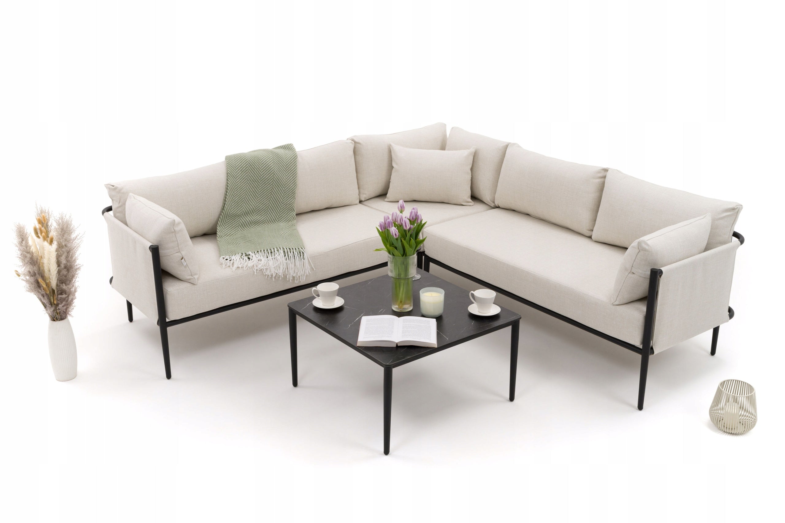 GARDEN FURNITURE CORNER TERRACE MODERN ALUMINUM BELIZE BEIGE-BLACK Packaging status original