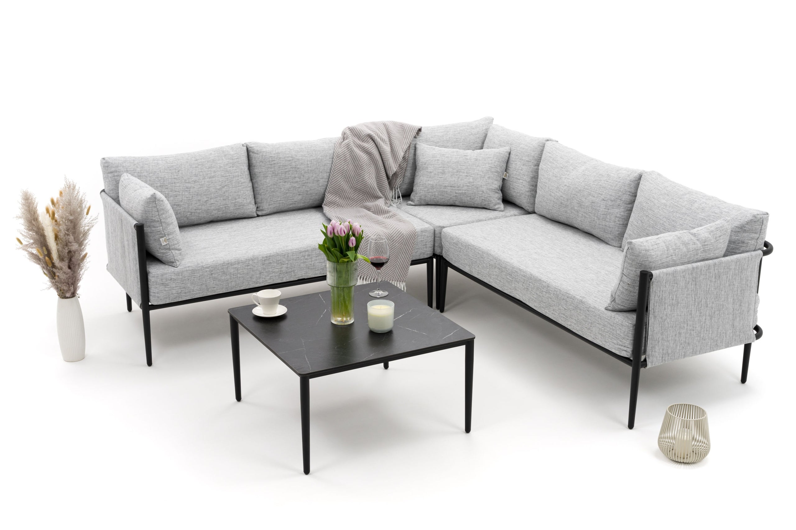 GARDEN FURNITURE CORNER TERRACE MODERN ALUMINUM BELIZE GRAY-BLACK
