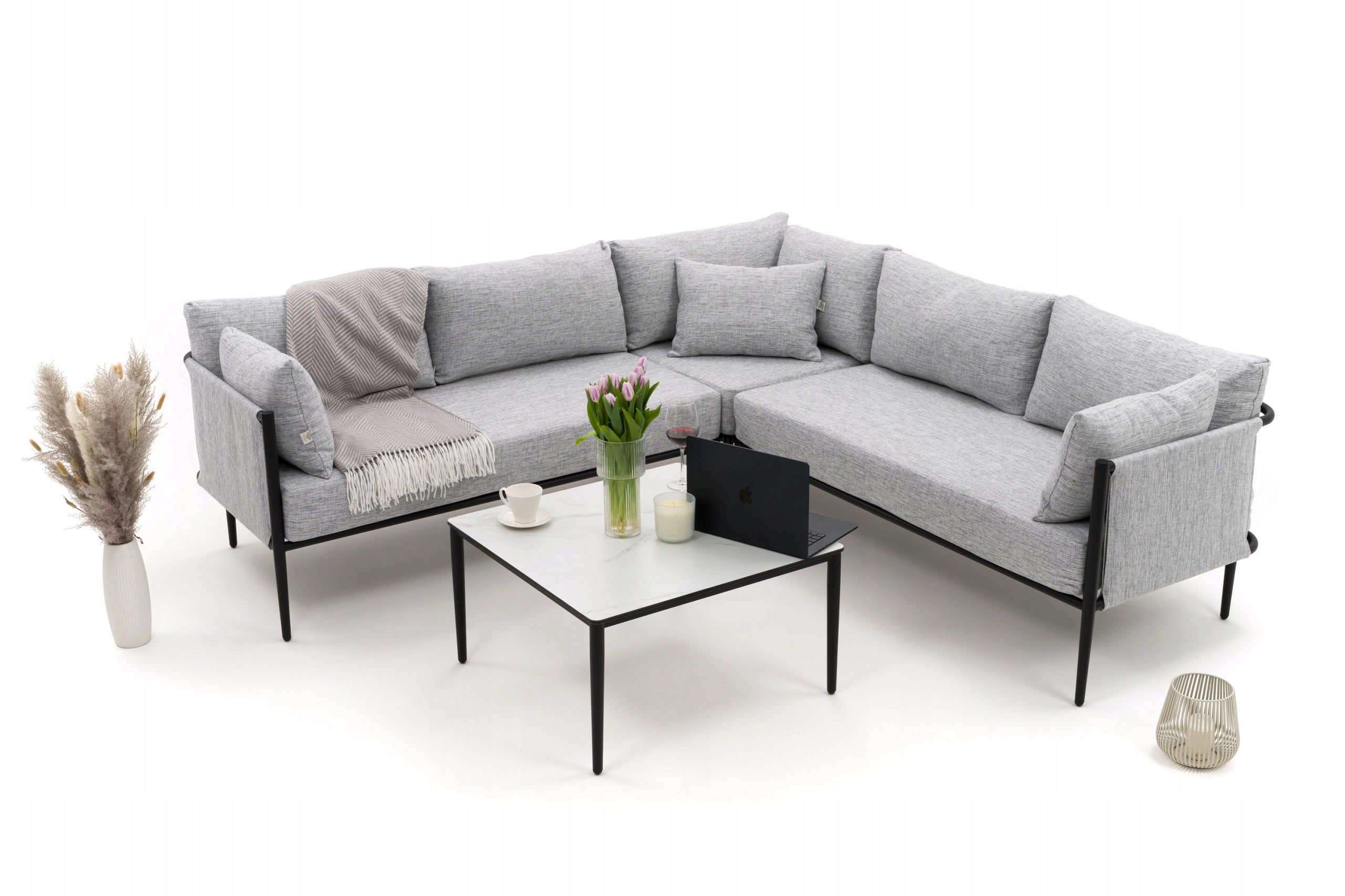 GARDEN FURNITURE CORNER TERRACE MODERN ALUMINUM BELIZE GRAY-WHITE