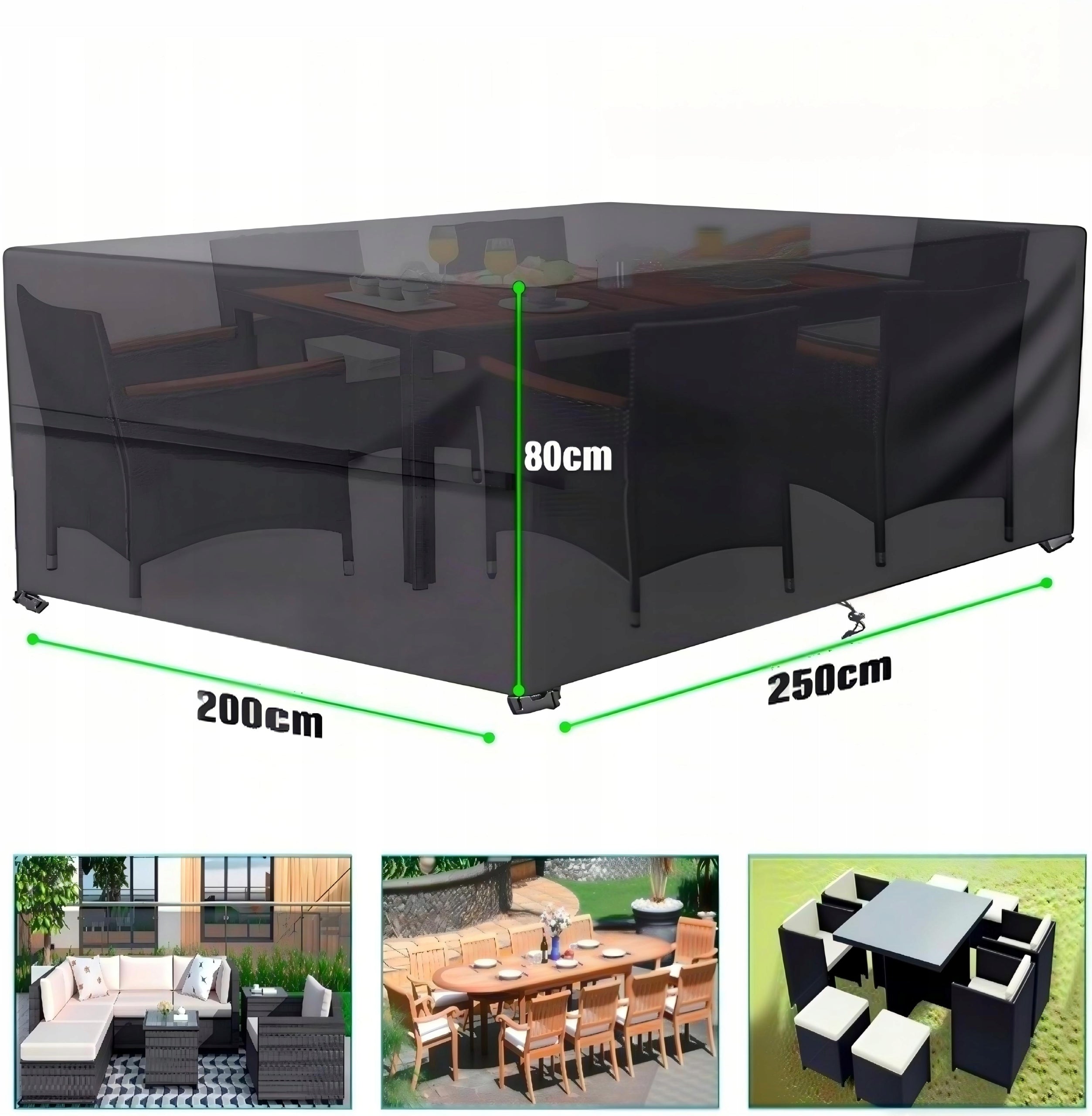 GARDEN FURNITURE COVER 250x200x80cm LARGE WATERPROOF STRONG BLACK Packaging status original