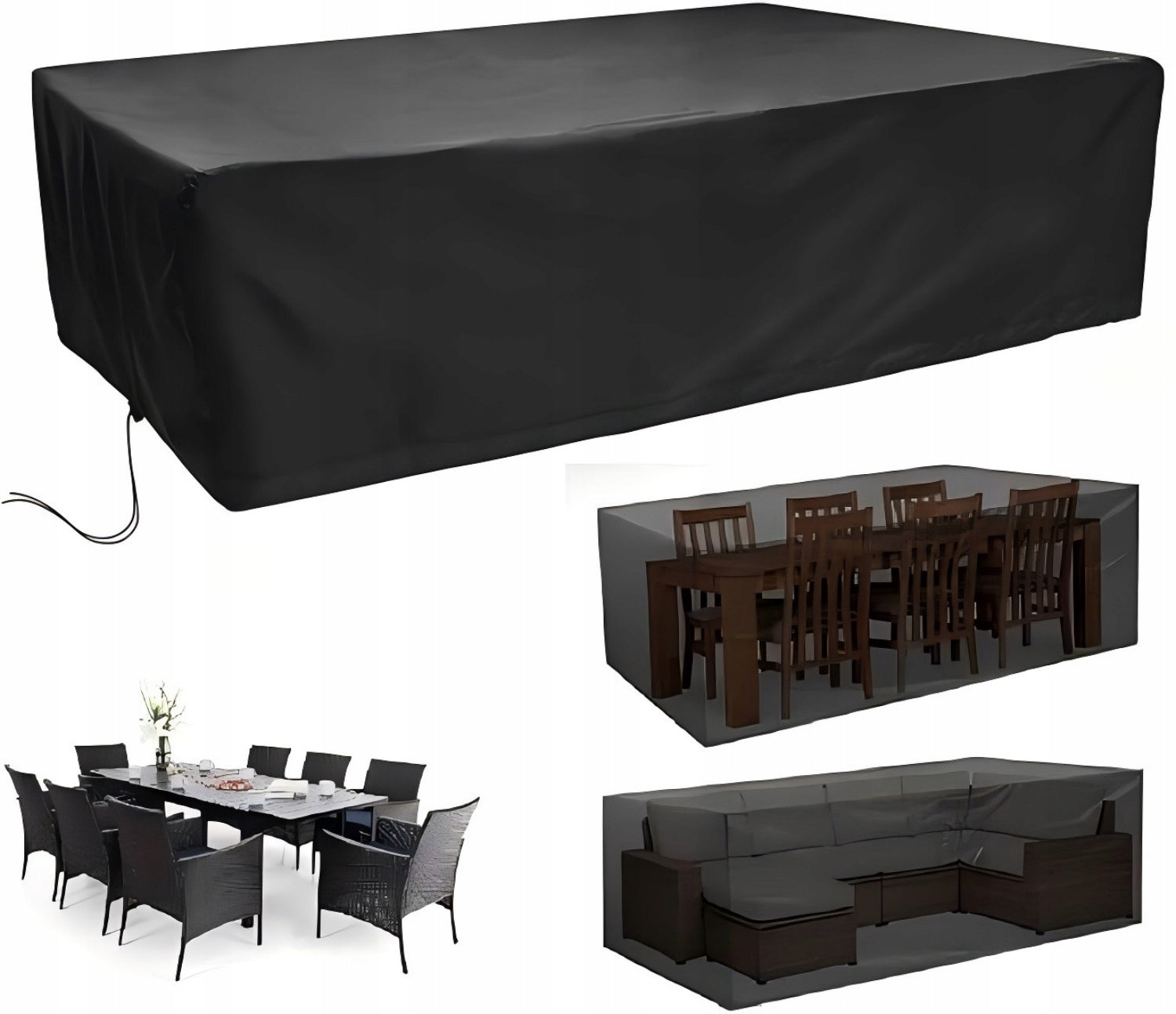 GARDEN FURNITURE COVER 250x200x80cm LARGE WATERPROOF STRONG BLACK