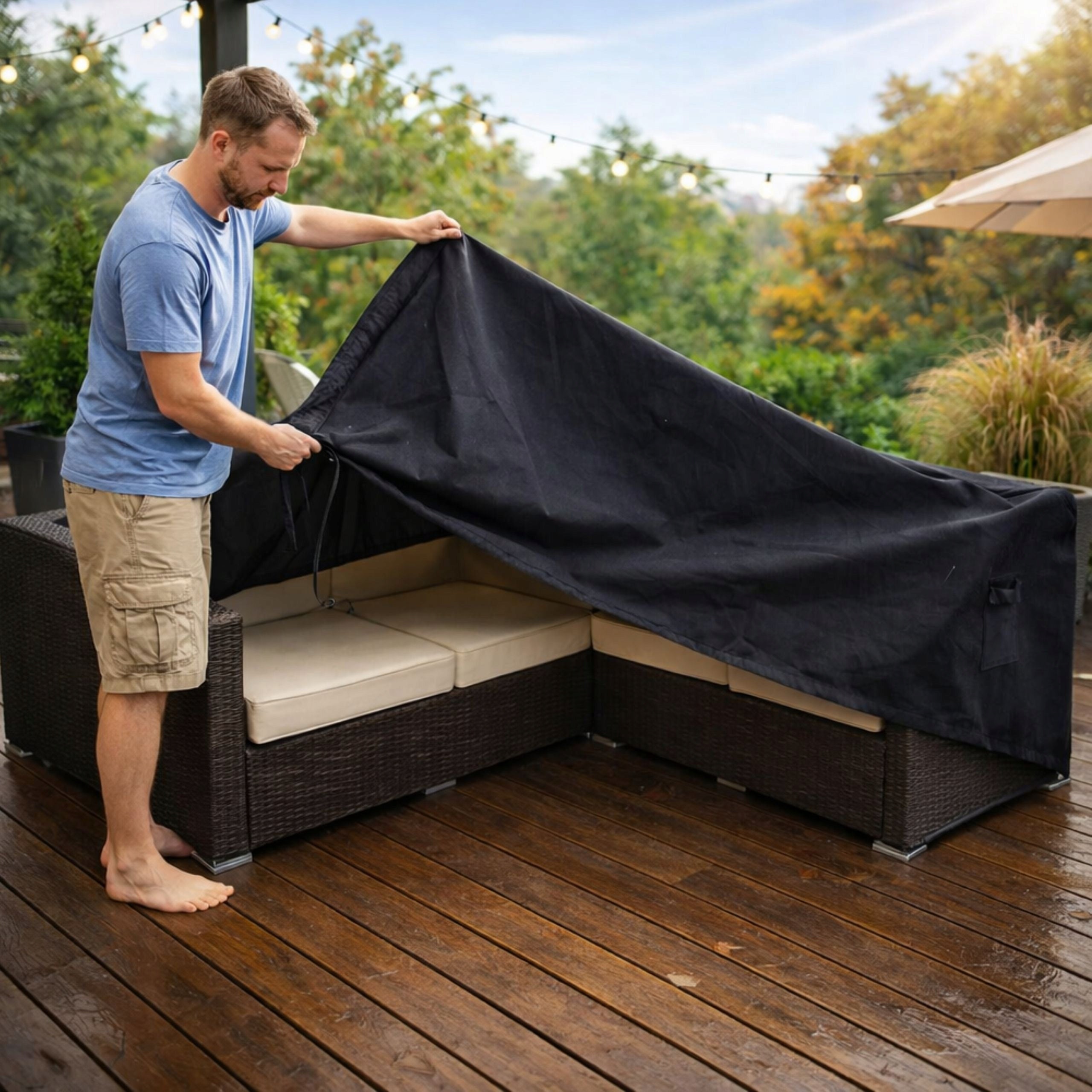 GARDEN FURNITURE COVER CORNER WATERPROOF 270x270x90 OXFORD BLACK Product width 270 cm
