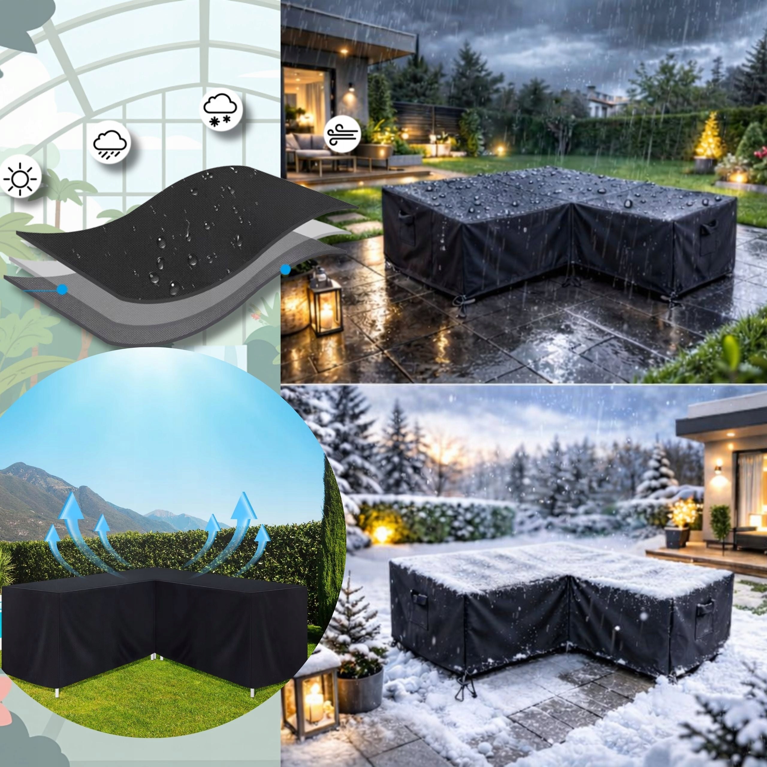 GARDEN FURNITURE COVER CORNER WATERPROOF 286x286x82 OXFORD BLACK Length 286 cm