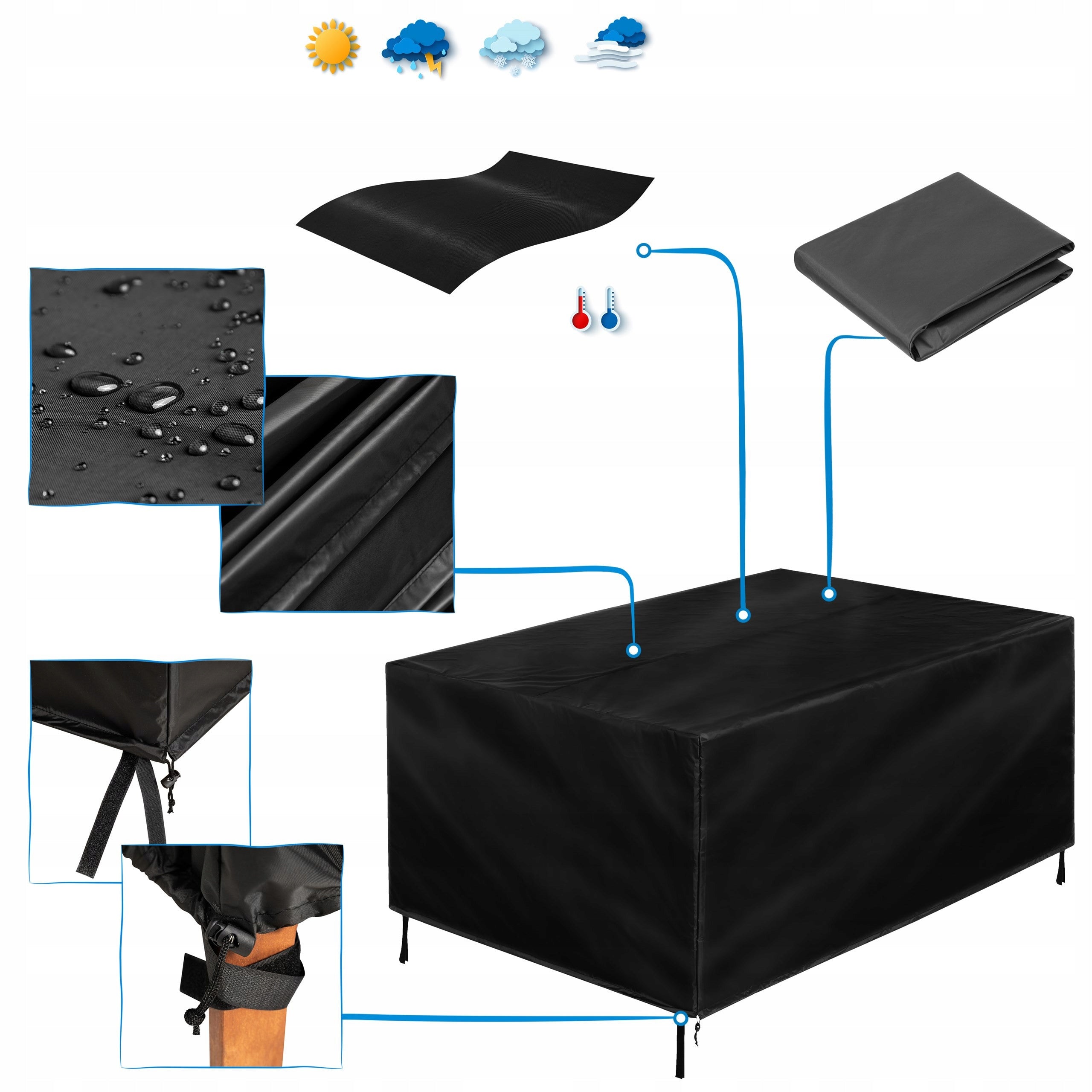 GARDEN FURNITURE COVER for chair table Waterproof Set 180x120cm Length 180 cm
