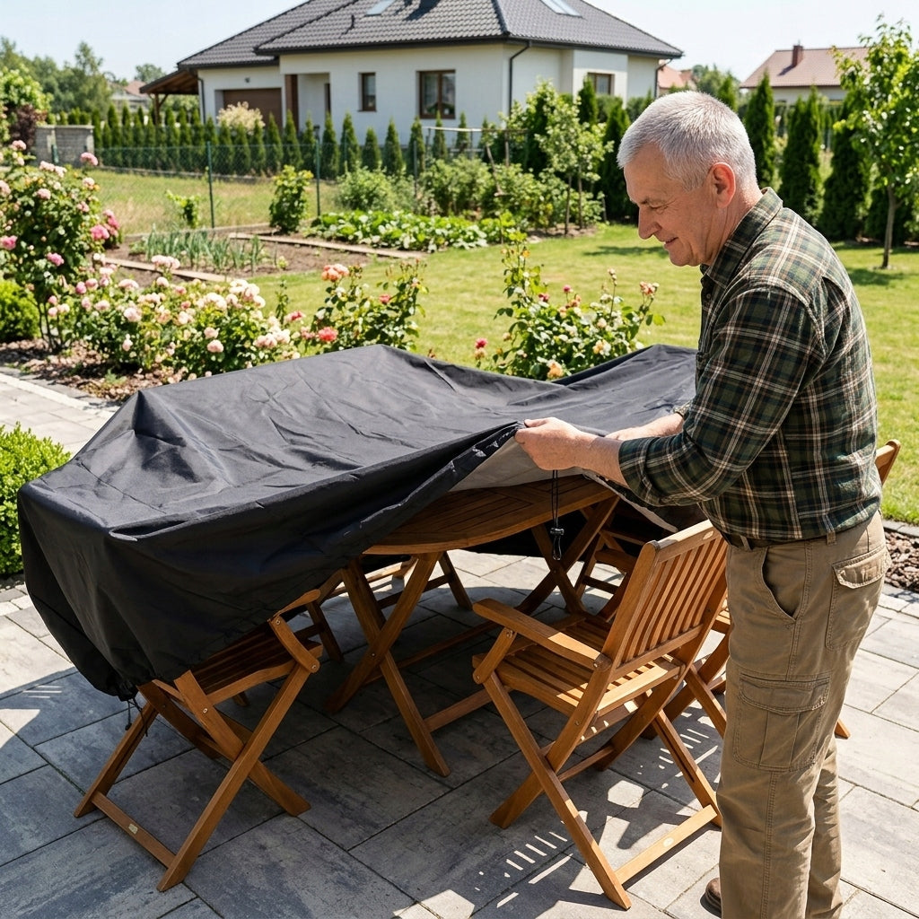 GARDEN FURNITURE COVER waterproof table 250x210x90 black strong oxford Product width 210 cm