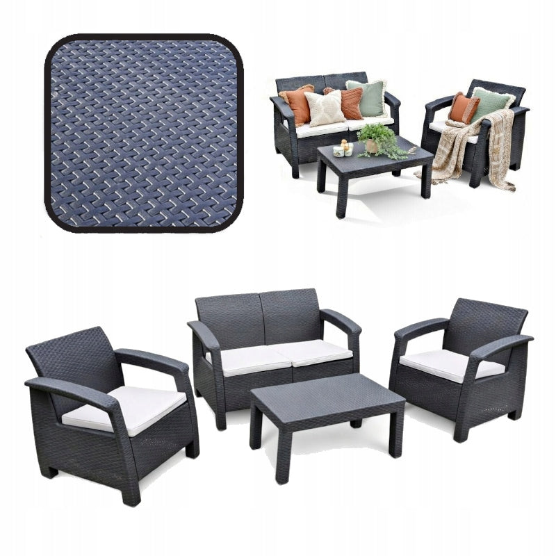 GARDEN FURNITURE FOR TERRACE RATTAN SEATING SET ANTHRACITE TABLE