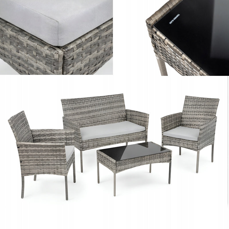 GARDEN FURNITURE FOR TERRACE RATTAN SEATING SET GREY SET HDM